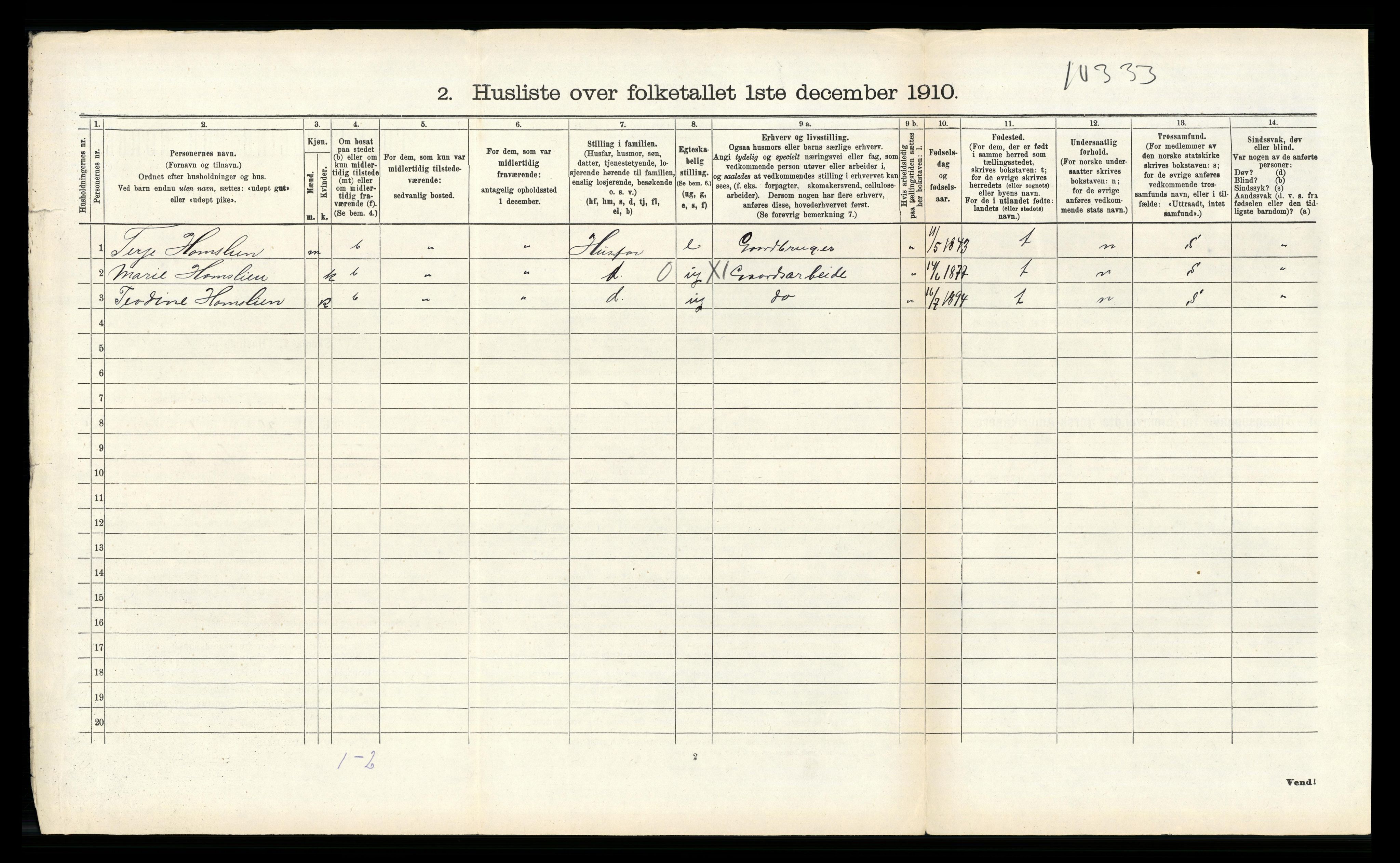 RA, 1910 census for Birkenes, 1910, p. 569