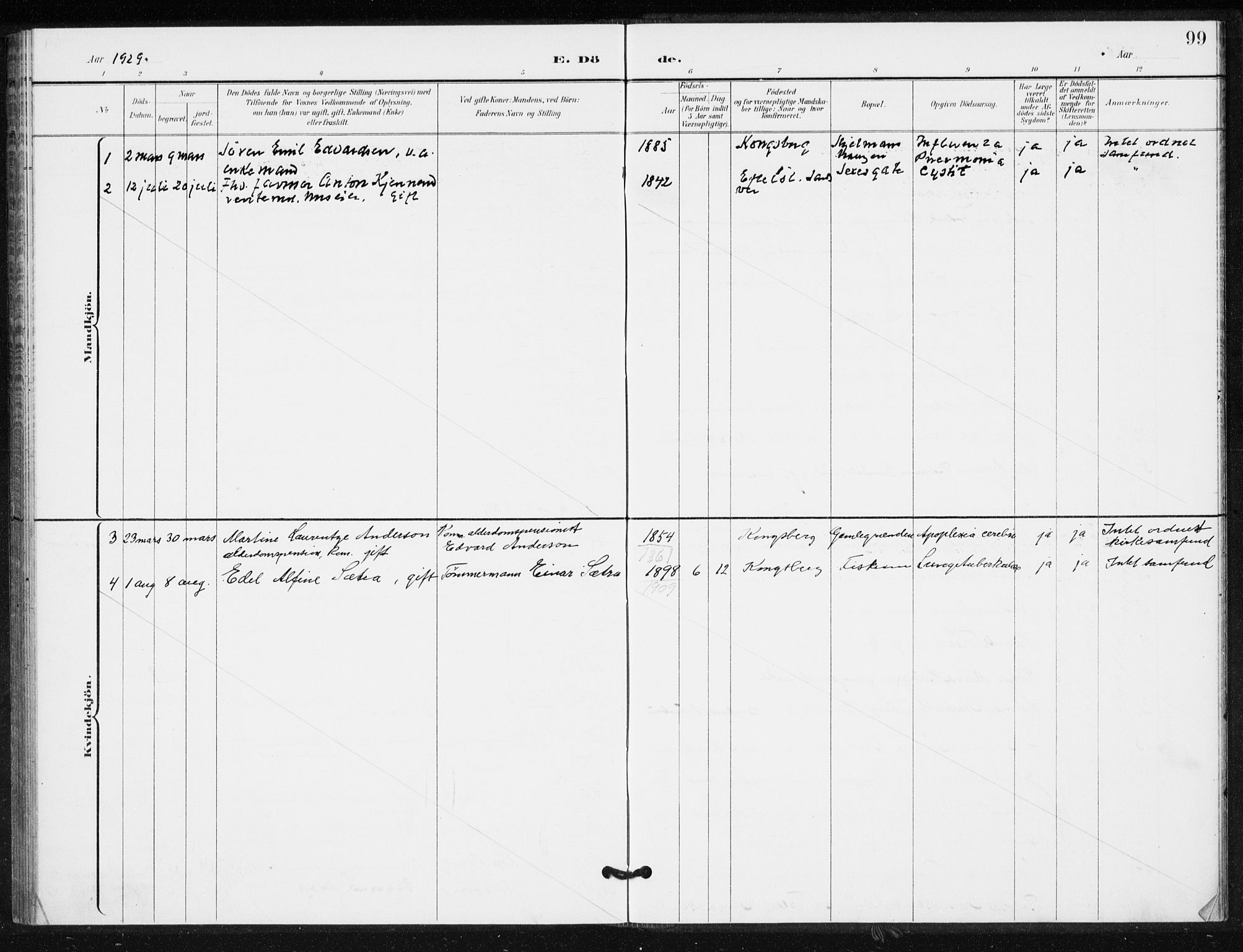 Kongsberg kirkebøker, AV/SAKO-A-22/G/Ga/L0009: Parish register (copy) no. 9, 1932-1938, p. 99