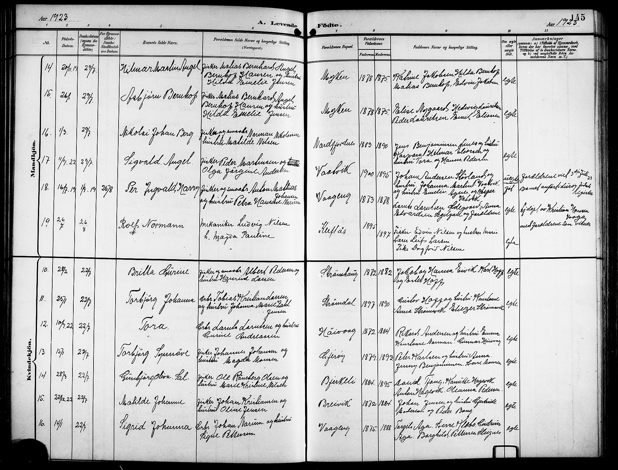Ministerialprotokoller, klokkerbøker og fødselsregistre - Nordland, SAT/A-1459/841/L0621: Parish register (copy) no. 841C05, 1897-1923, p. 145
