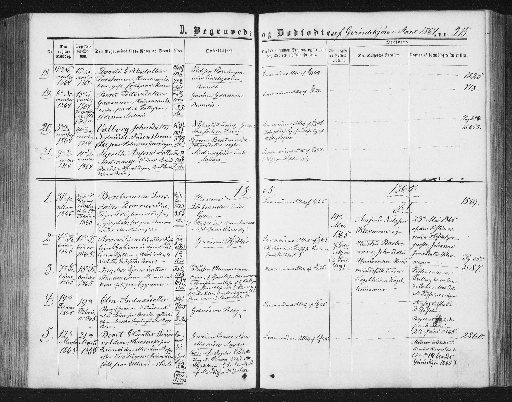 Ministerialprotokoller, klokkerbøker og fødselsregistre - Nord-Trøndelag, SAT/A-1458/749/L0472: Parish register (official) no. 749A06, 1857-1873, p. 215