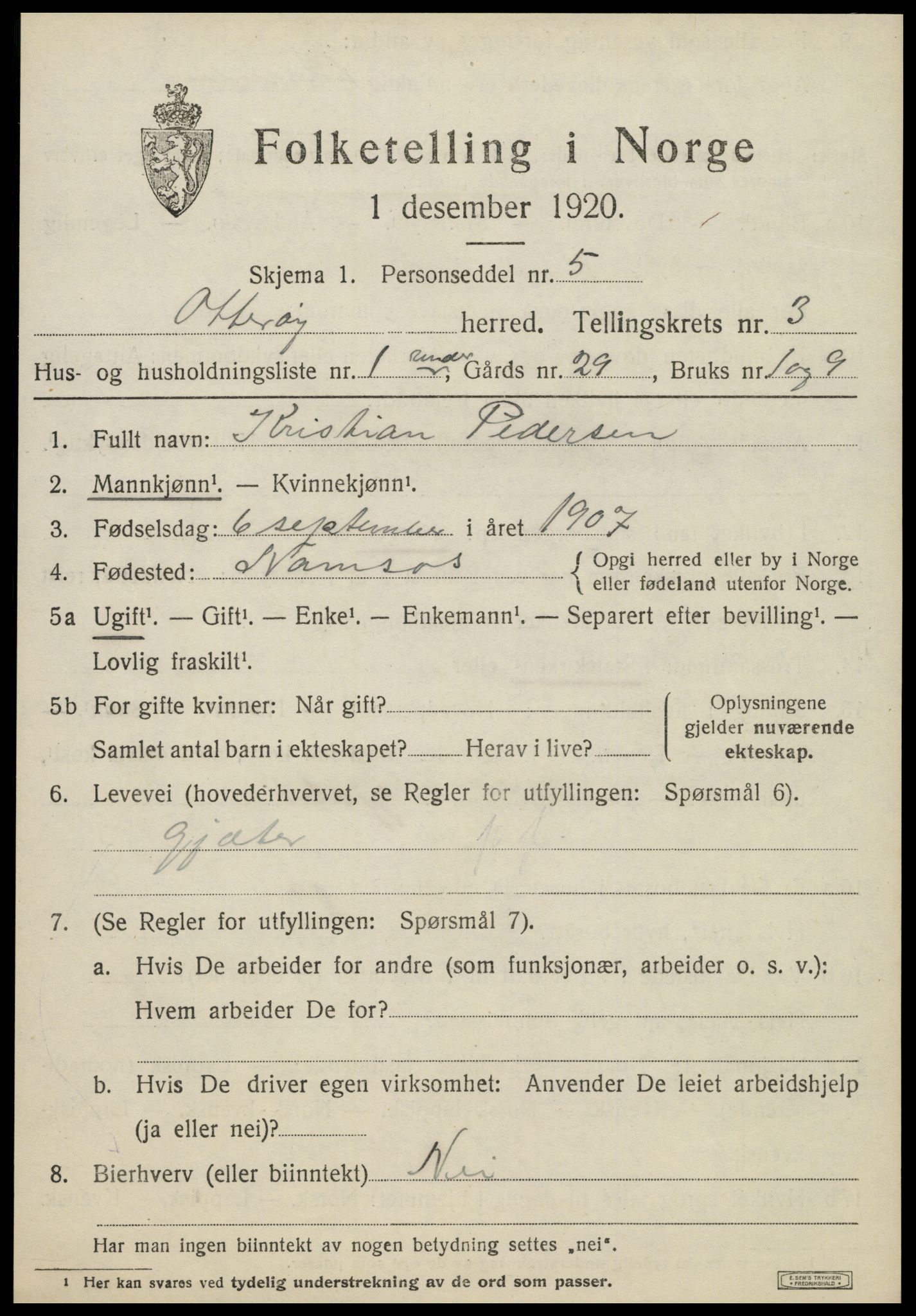 SAT, 1920 census for Otterøy, 1920, p. 1413