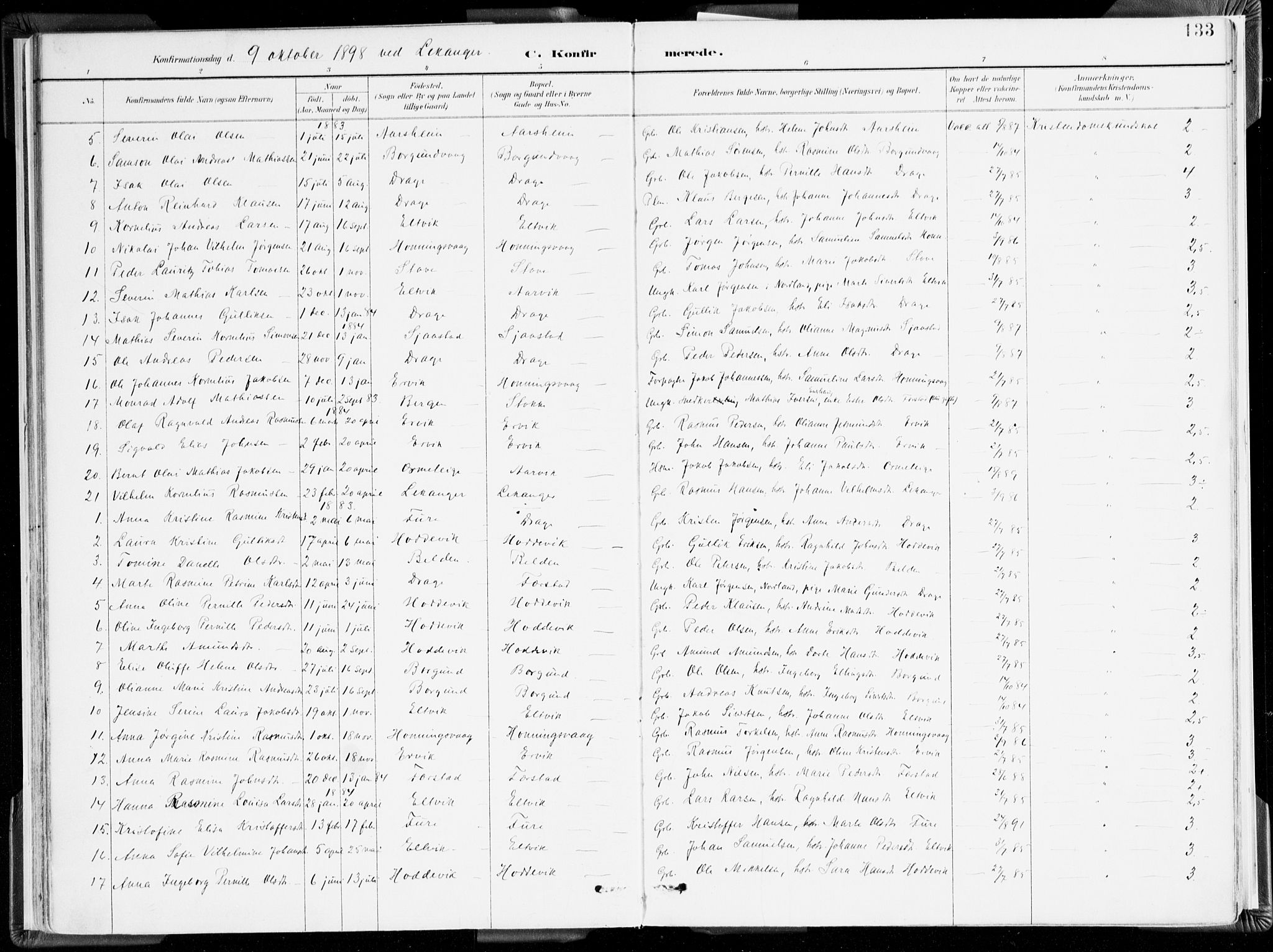 Selje sokneprestembete, AV/SAB-A-99938/H/Ha/Haa/Haab: Parish register (official) no. B 2, 1891-1907, p. 133