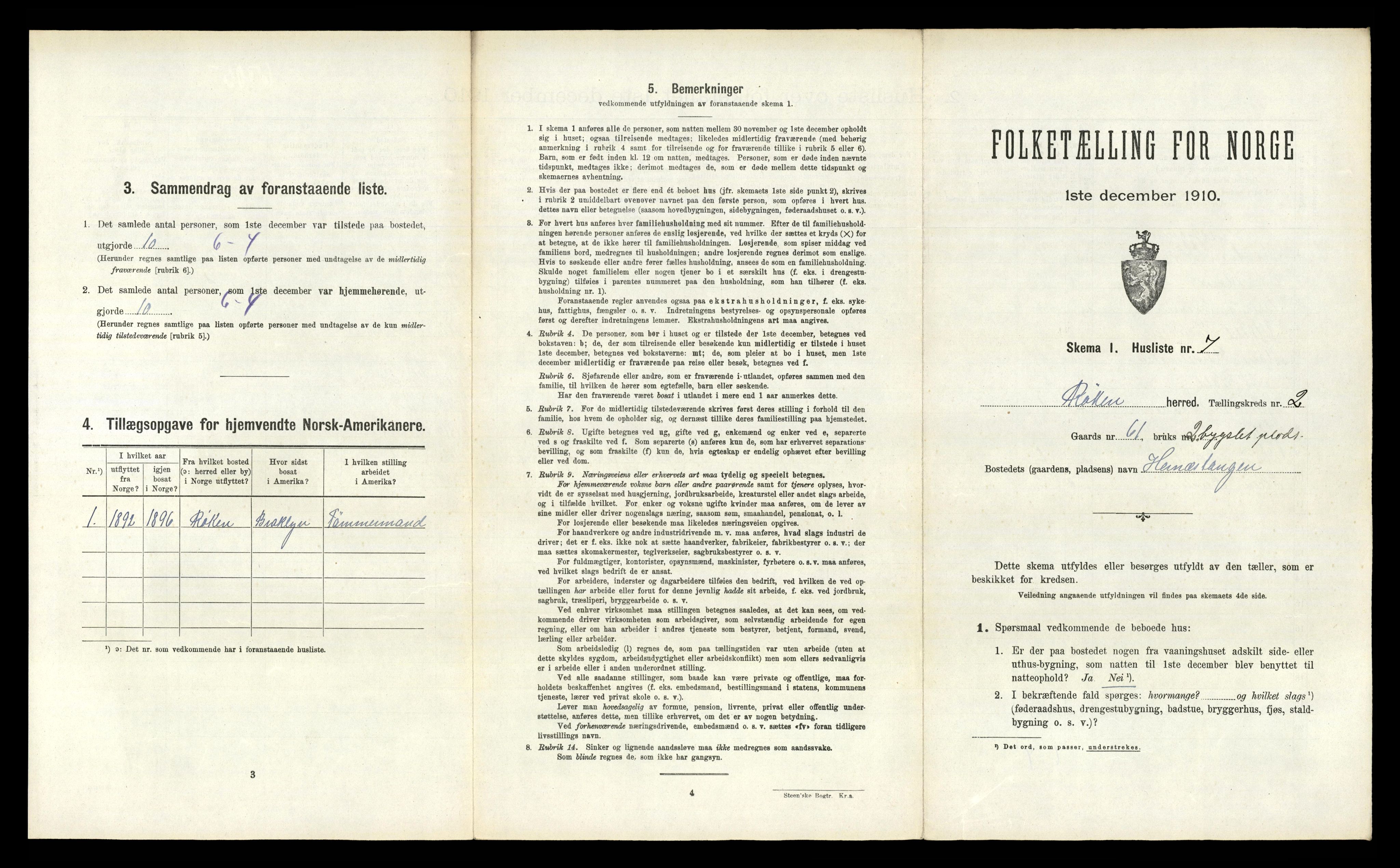 RA, 1910 census for Røyken, 1910, p. 173