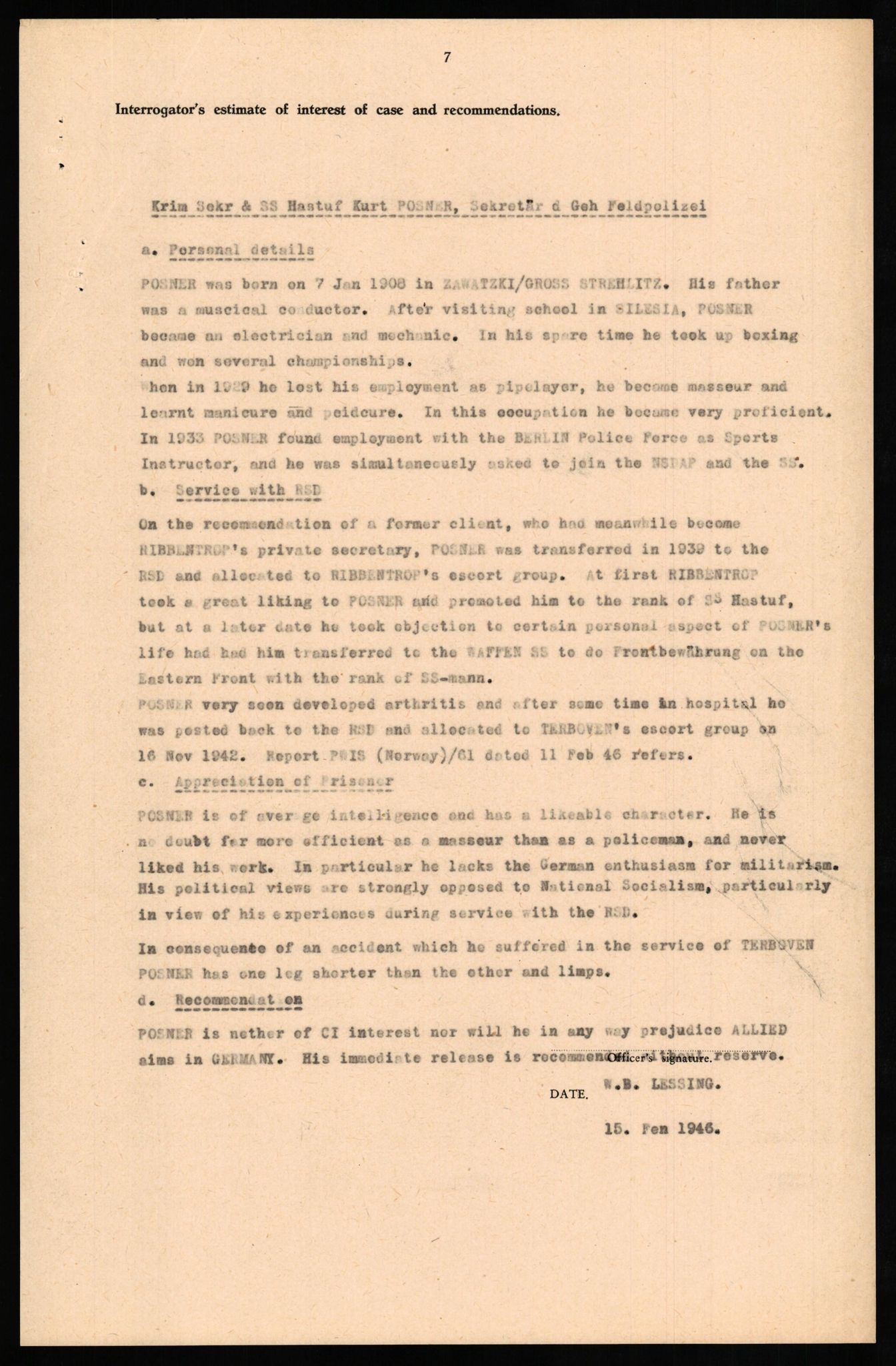 Forsvaret, Forsvarets overkommando II, AV/RA-RAFA-3915/D/Db/L0026: CI Questionaires. Tyske okkupasjonsstyrker i Norge. Tyskere., 1945-1946, p. 287