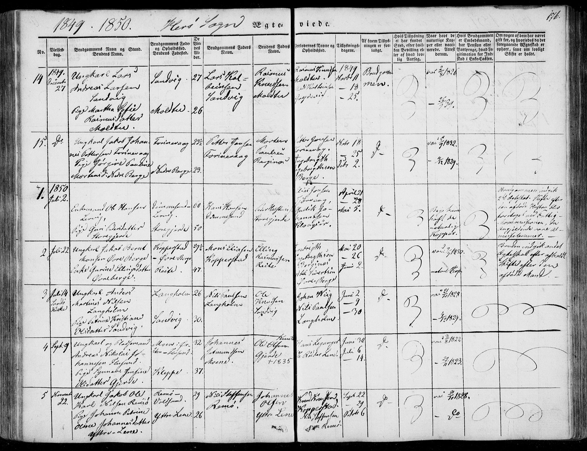 Ministerialprotokoller, klokkerbøker og fødselsregistre - Møre og Romsdal, AV/SAT-A-1454/507/L0070: Parish register (official) no. 507A05, 1842-1873, p. 176