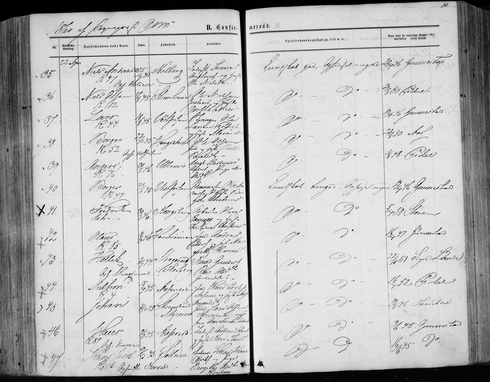 Eiker kirkebøker, SAKO/A-4/F/Fa/L0016: Parish register (official) no. I 16, 1860-1868, p. 303