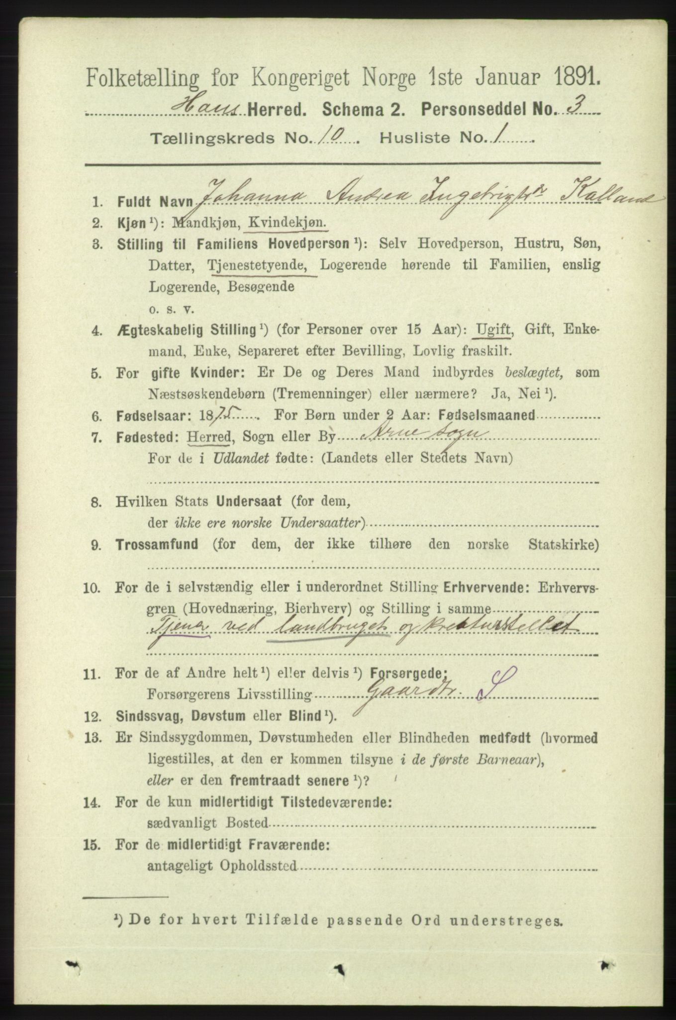 RA, 1891 census for 1250 Haus, 1891, p. 4108