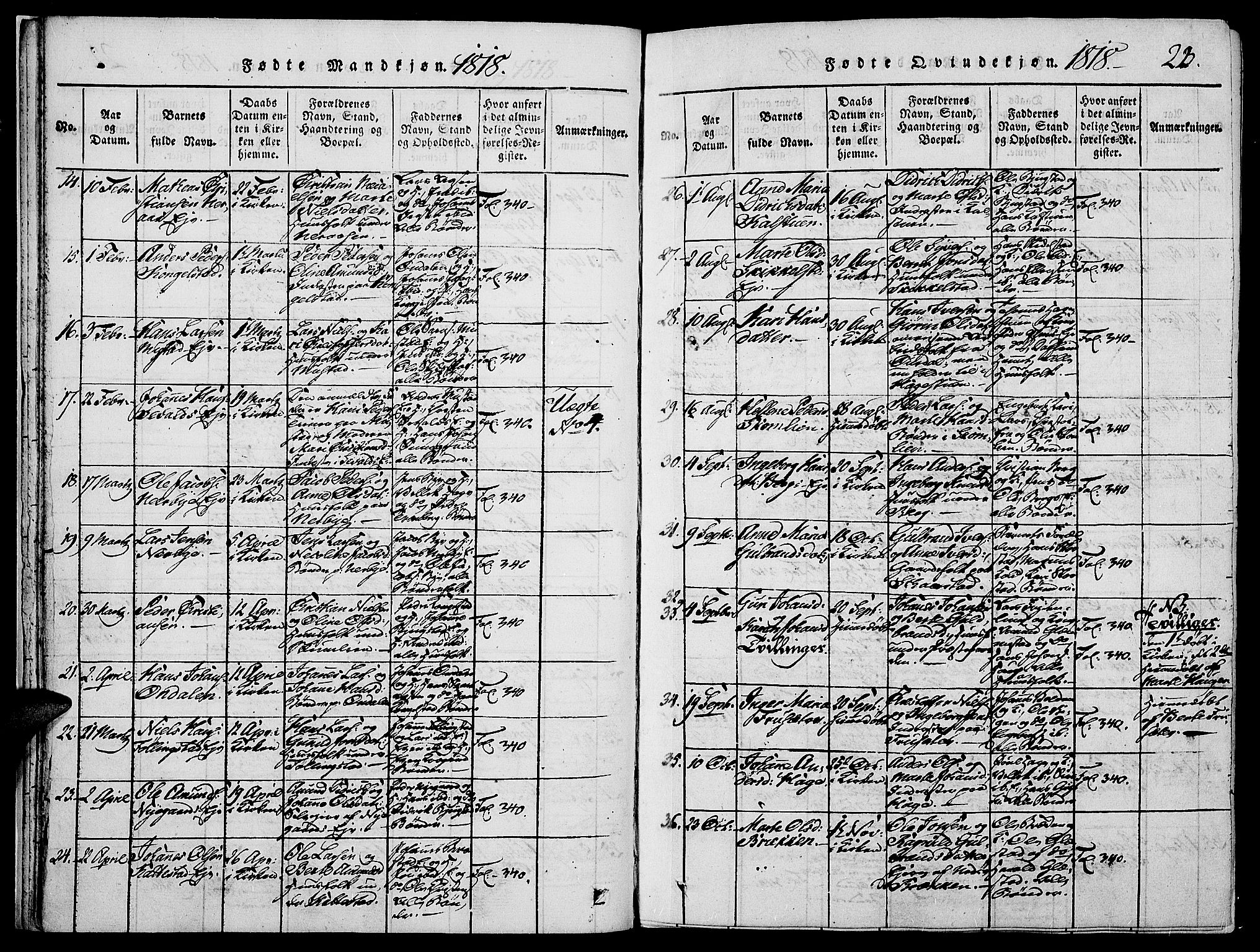 Vardal prestekontor, SAH/PREST-100/H/Ha/Haa/L0004: Parish register (official) no. 4, 1814-1831, p. 23