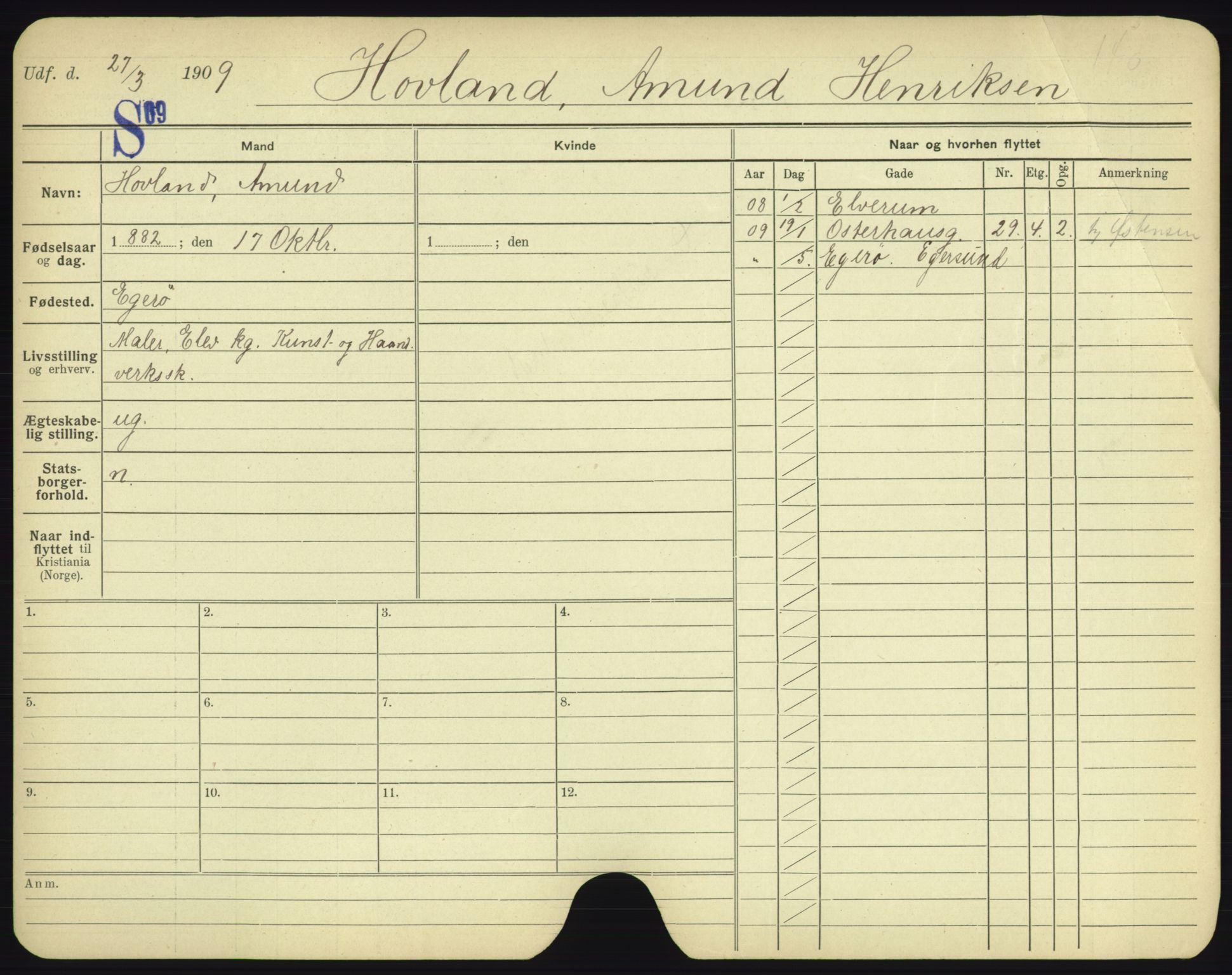 Oslo folkeregister, Registerkort, AV/SAO-A-11715/F/Fa/Fac/L0003: Menn, 1906-1914, p. 973a