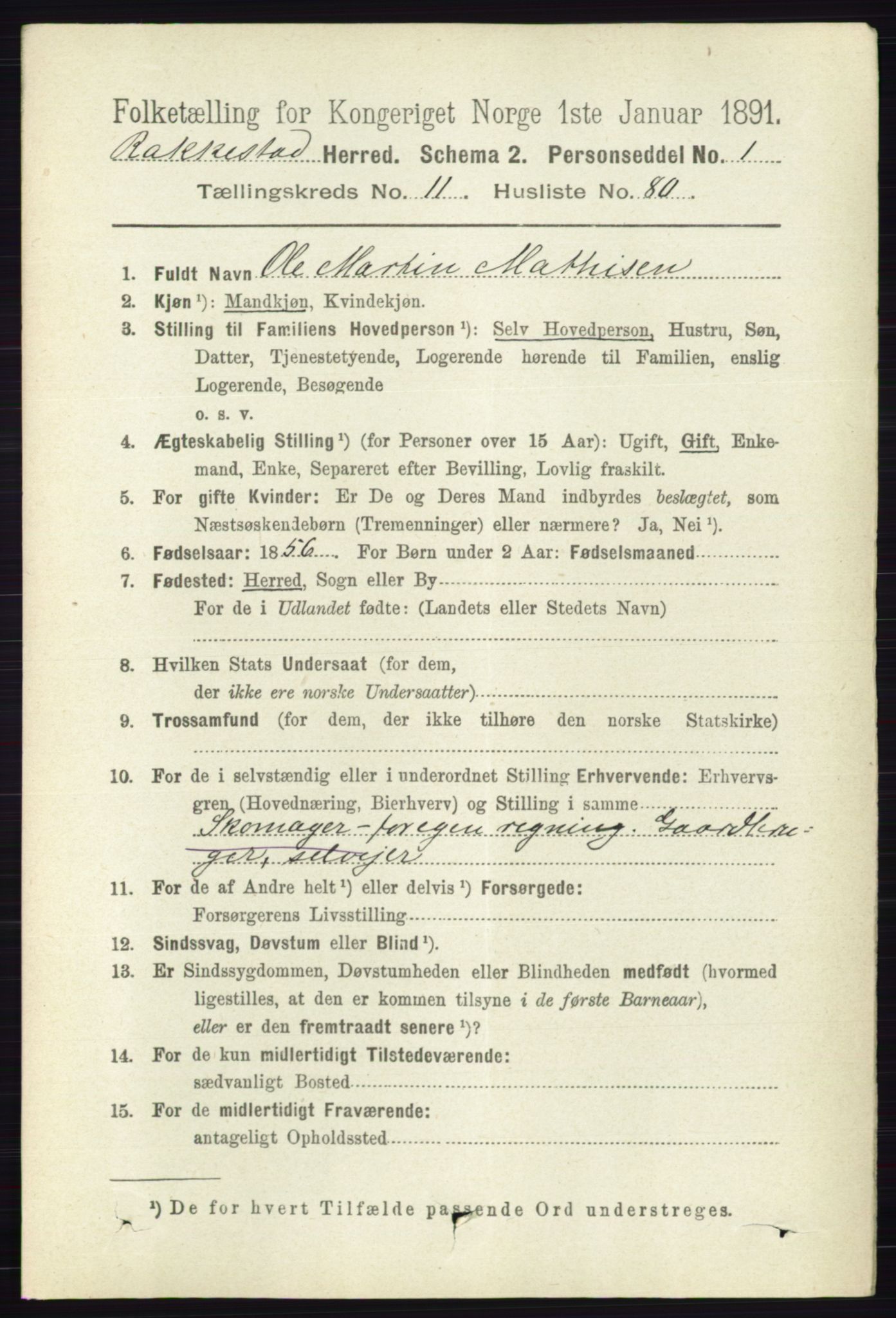 RA, 1891 census for 0128 Rakkestad, 1891, p. 5566