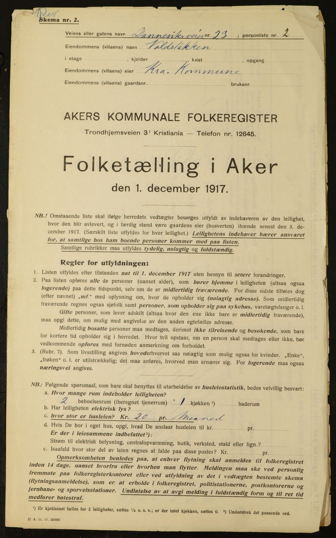OBA, Municipal Census 1917 for Aker, 1917, p. 11683