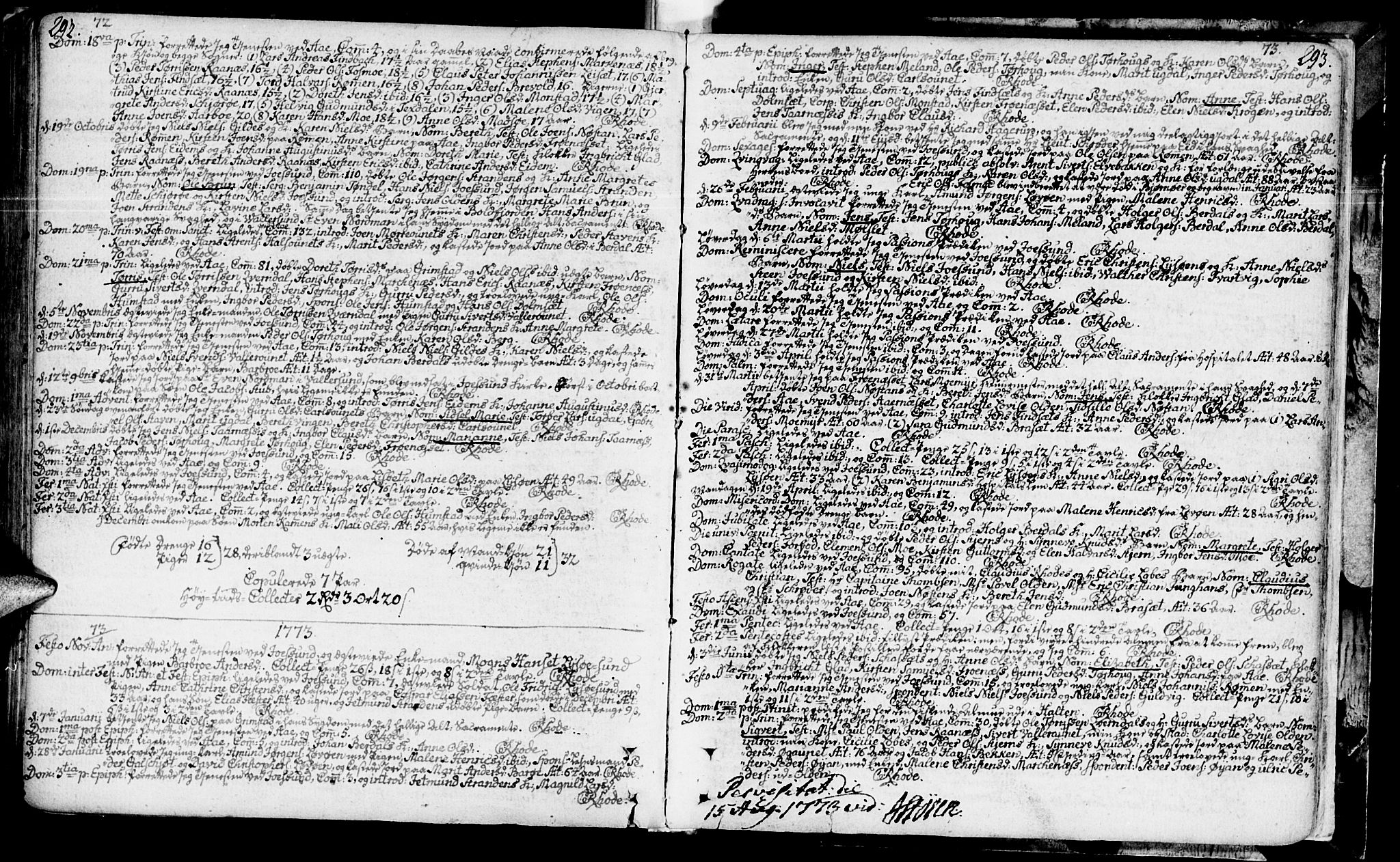Ministerialprotokoller, klokkerbøker og fødselsregistre - Sør-Trøndelag, SAT/A-1456/655/L0672: Parish register (official) no. 655A01, 1750-1779, p. 292-293