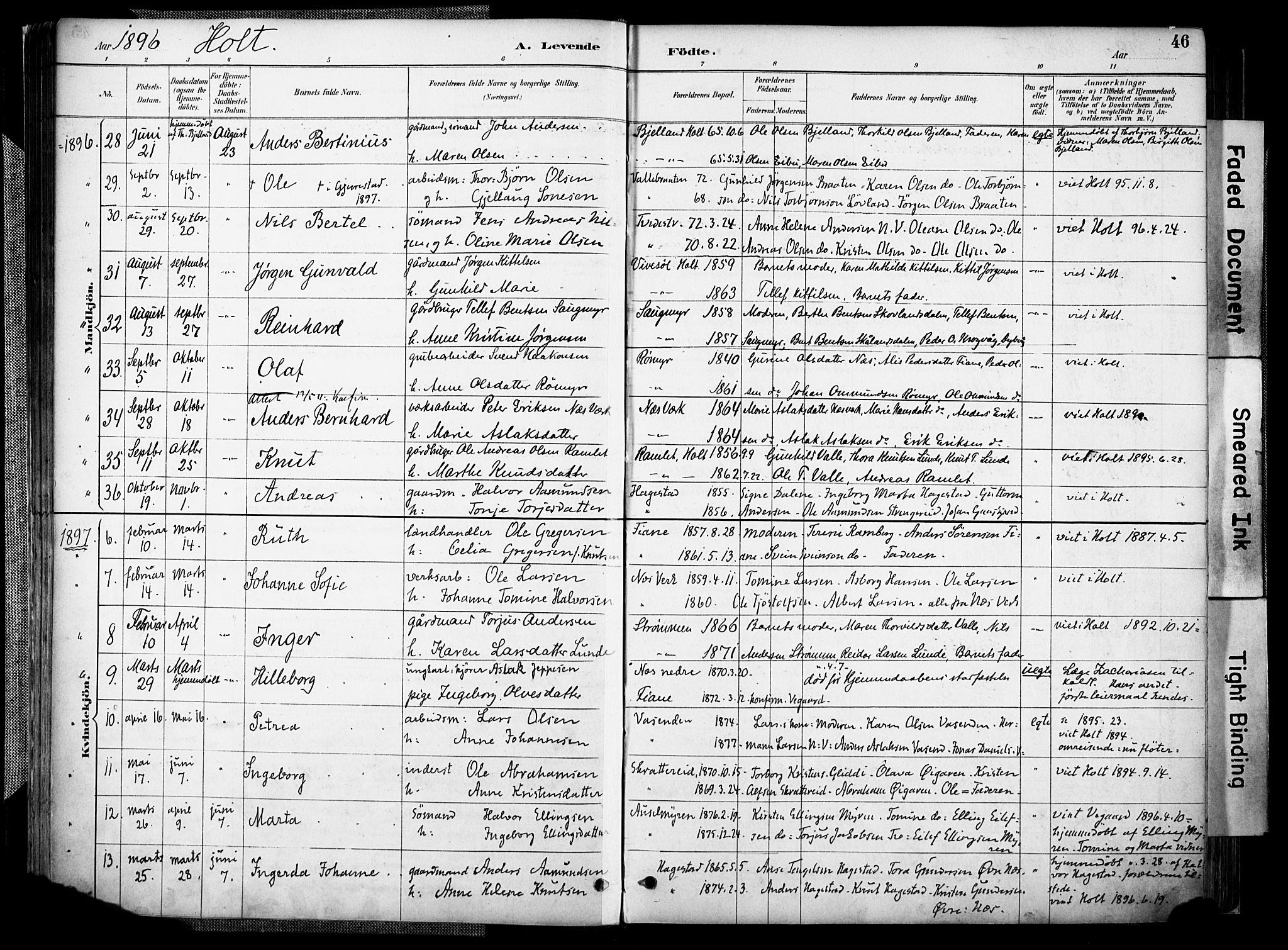 Holt sokneprestkontor, AV/SAK-1111-0021/F/Fa/L0012: Parish register (official) no. A 12, 1885-1907, p. 46