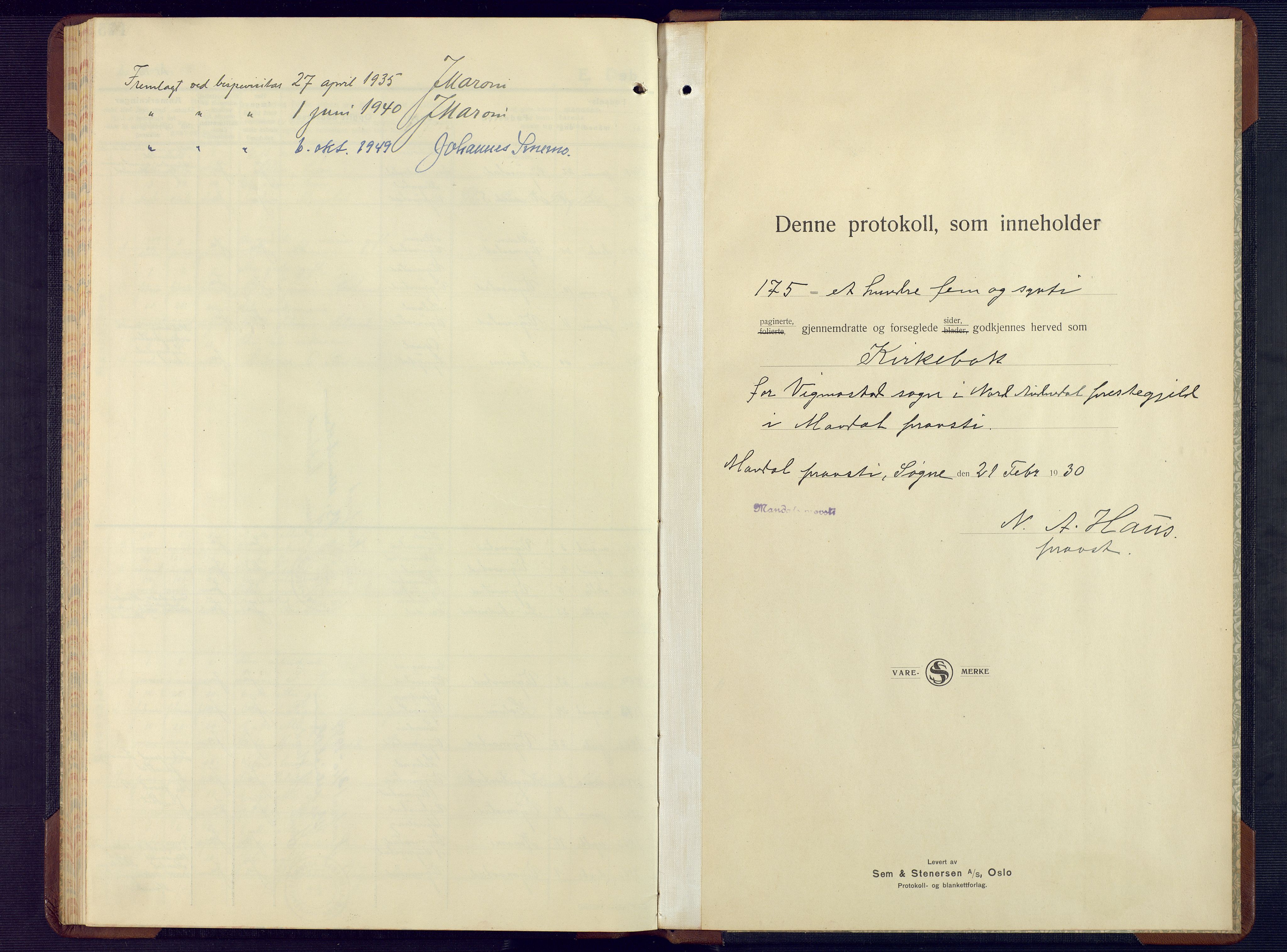 Nord-Audnedal sokneprestkontor, SAK/1111-0032/F/Fb/Fbb/L0006: Parish register (copy) no. B 6, 1930-1948