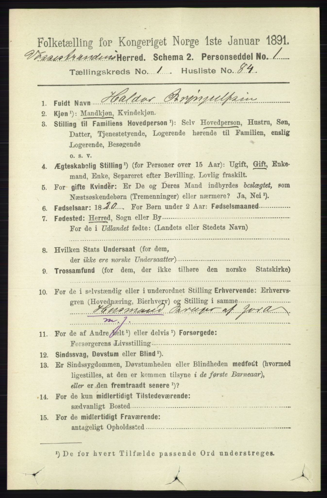 RA, 1891 census for 1236 Vossestrand, 1891, p. 636