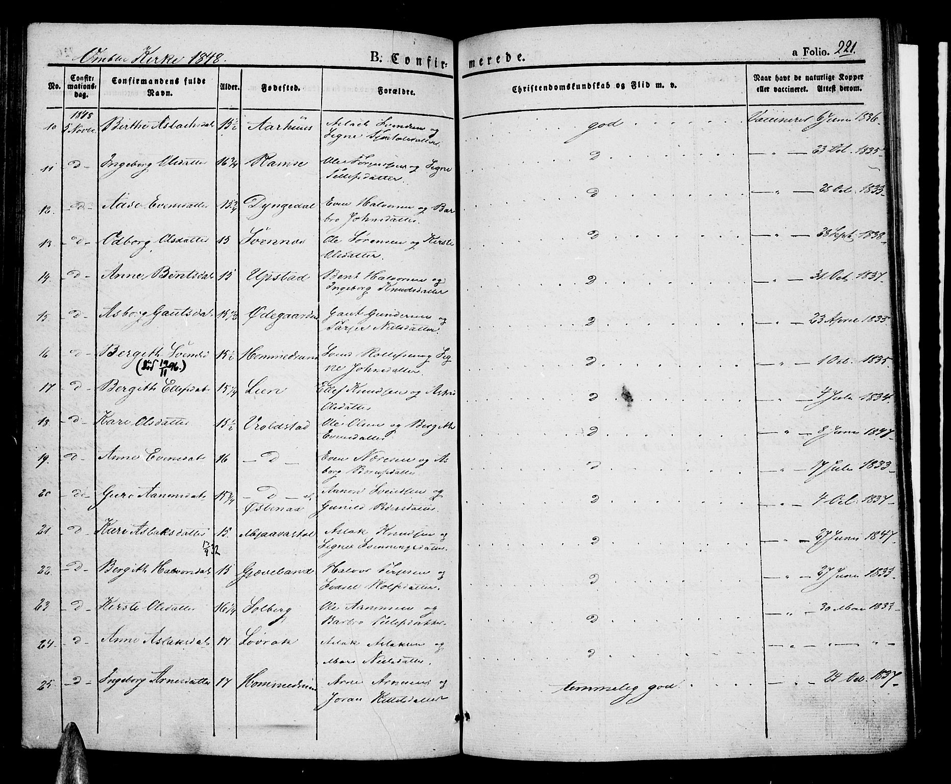 Åmli sokneprestkontor, AV/SAK-1111-0050/F/Fa/Fac/L0007: Parish register (official) no. A 7 /1, 1829-1851, p. 221