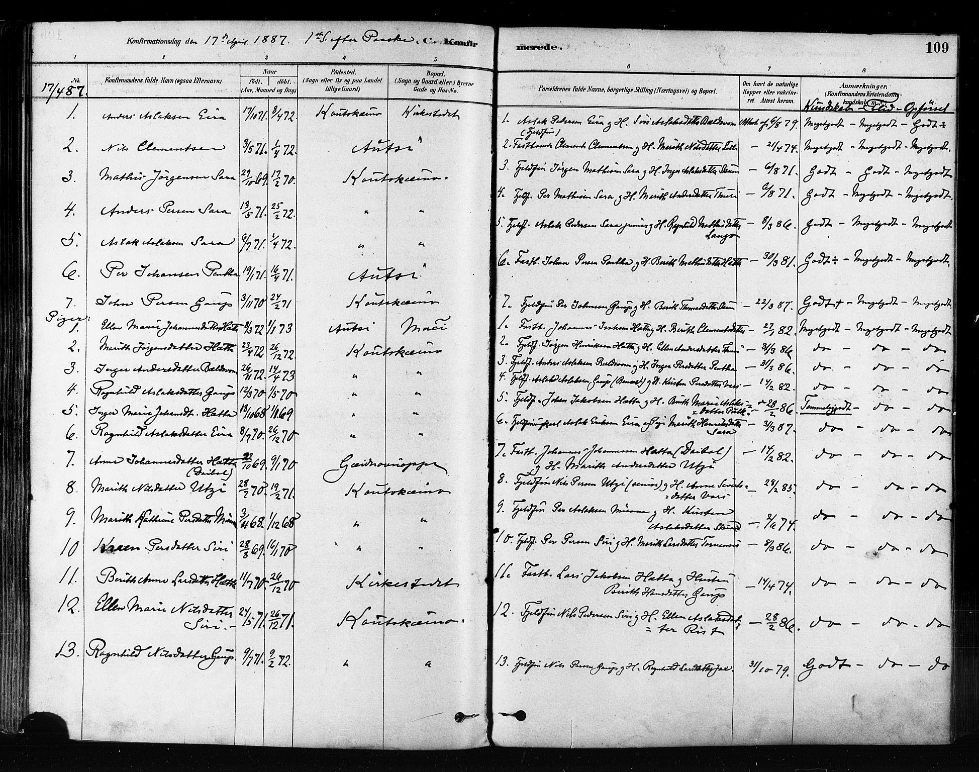 Kautokeino sokneprestembete, AV/SATØ-S-1340/H/Ha/L0004.kirke: Parish register (official) no. 4, 1877-1896, p. 109