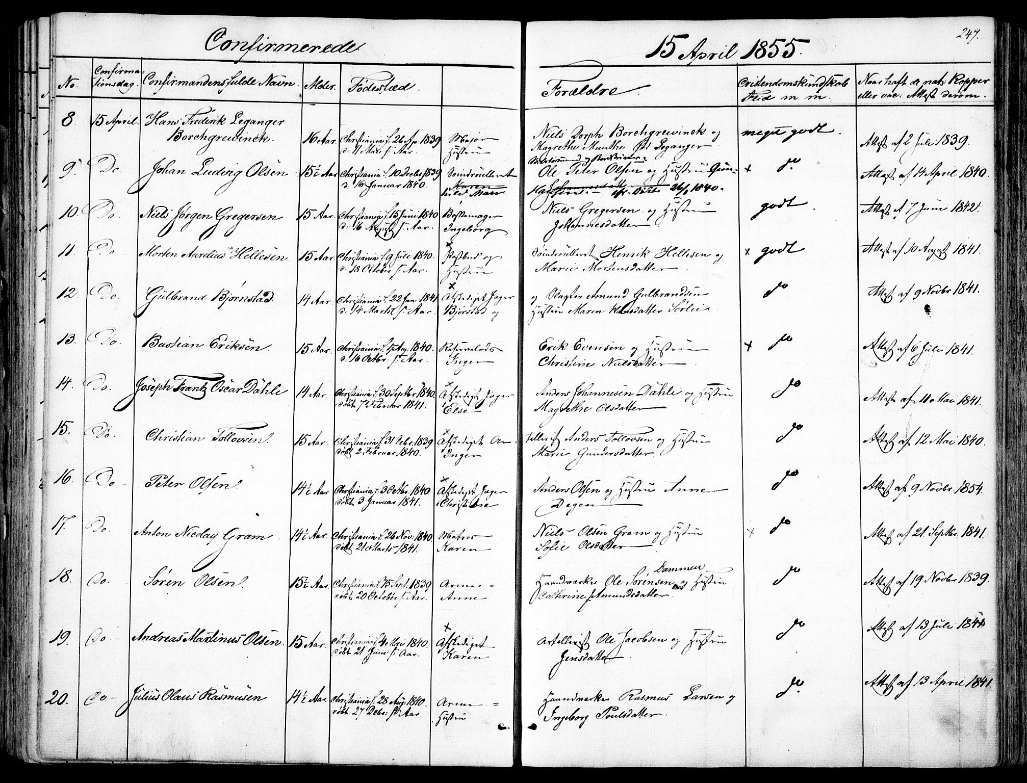 Garnisonsmenigheten Kirkebøker, AV/SAO-A-10846/F/Fa/L0008: Parish register (official) no. 8, 1842-1859, p. 247