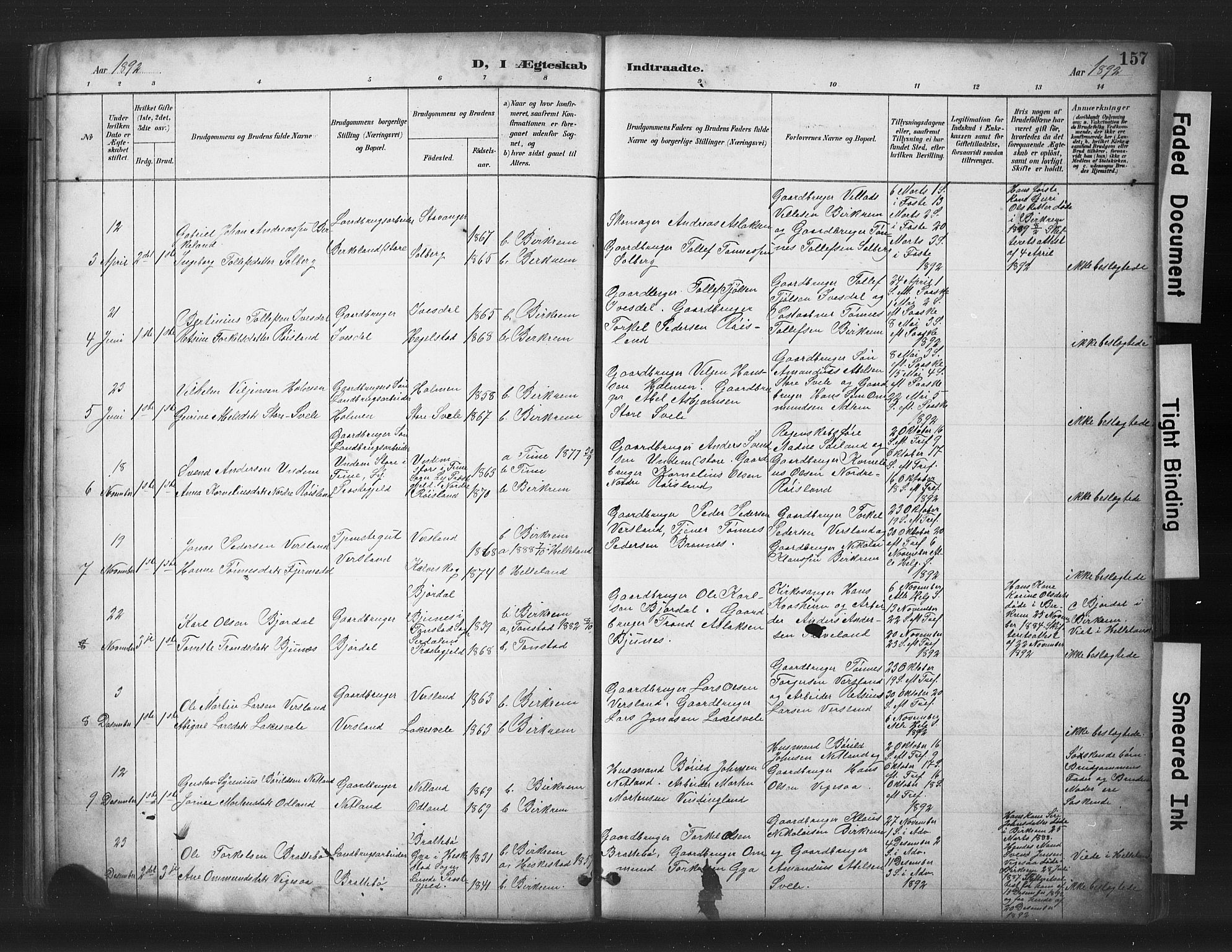 Helleland sokneprestkontor, AV/SAST-A-101810: Parish register (copy) no. B 5, 1887-1908, p. 157