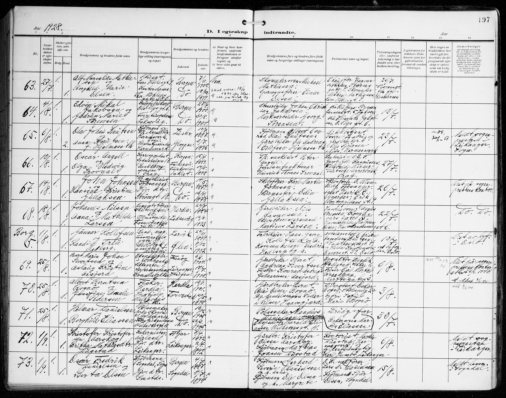 Johanneskirken sokneprestembete, AV/SAB-A-76001/H/Haa/L0013: Parish register (official) no. D 2, 1912-1929, p. 197