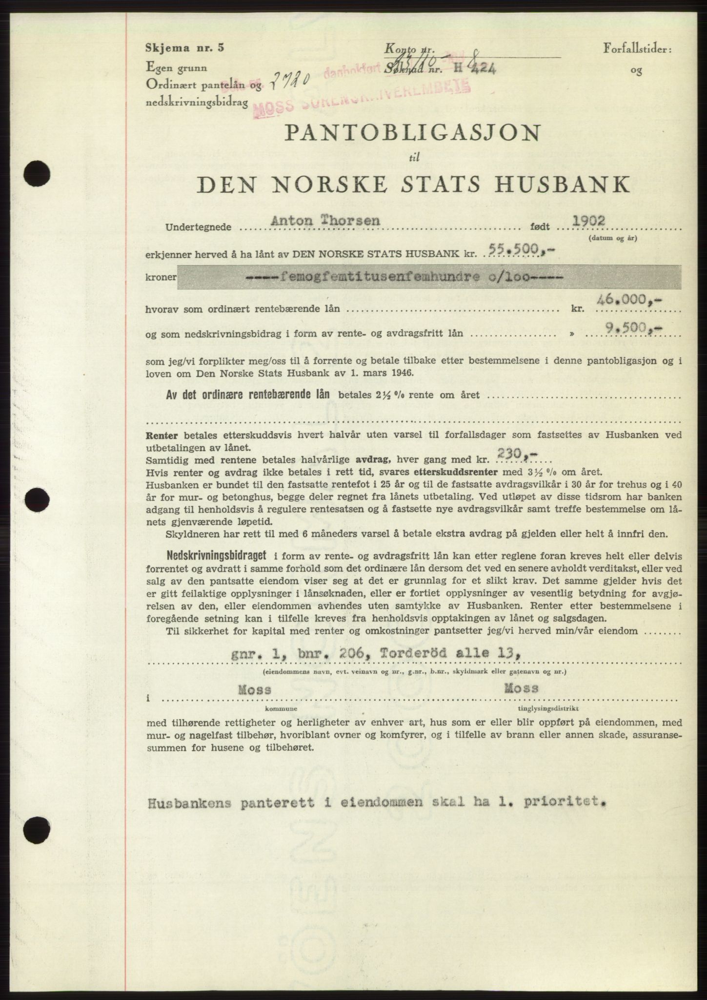 Moss sorenskriveri, AV/SAO-A-10168: Mortgage book no. B20, 1948-1948, Diary no: : 2720/1948