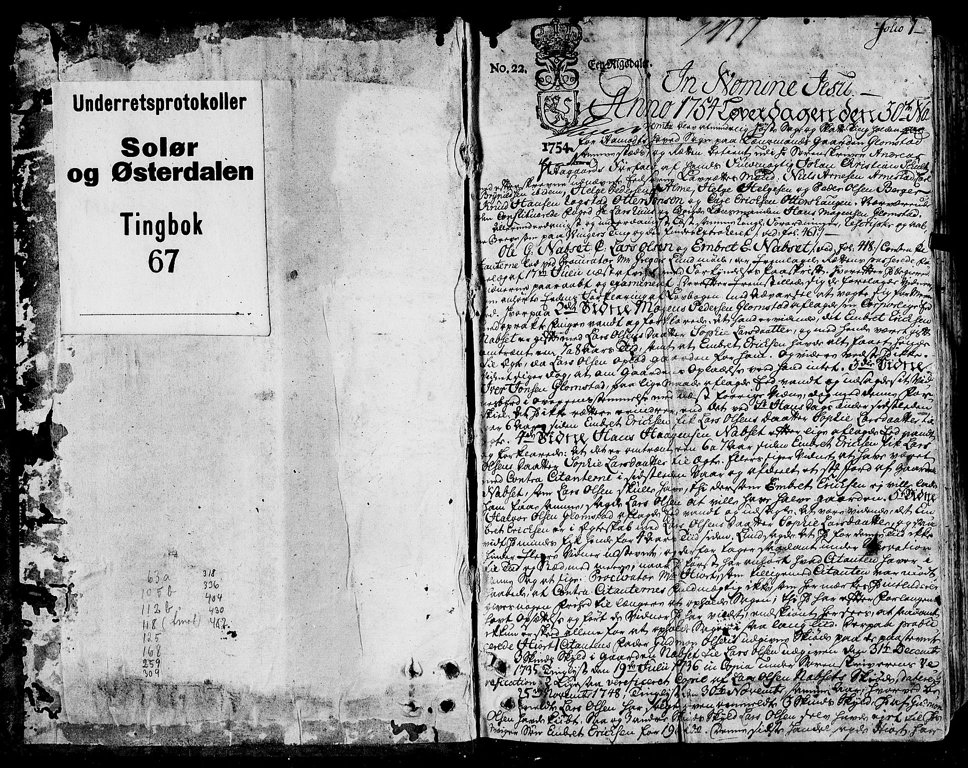 Solør og Østerdalen sorenskriveri, SAH/TING-024/G/Gb/L0067: Tingbok, 1754-1757, p. 1