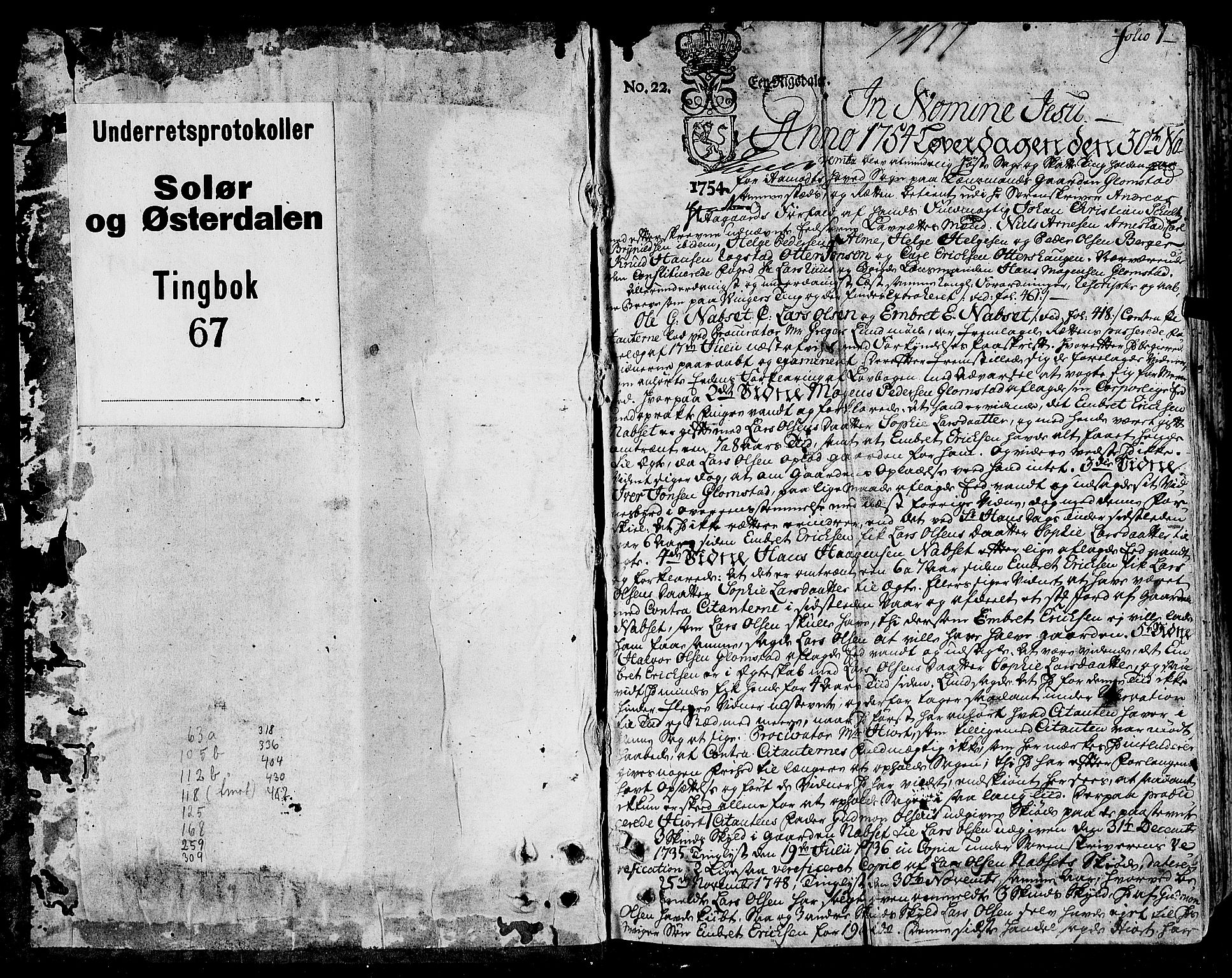 Solør og Østerdalen sorenskriveri, AV/SAH-TING-024/G/Gb/L0067: Tingbok, 1754-1757, p. 1
