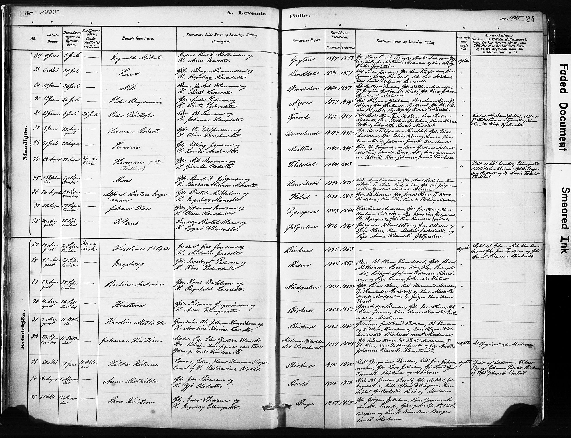 Gulen sokneprestembete, AV/SAB-A-80201/H/Haa/Haab/L0001: Parish register (official) no. B 1, 1881-1905, p. 24