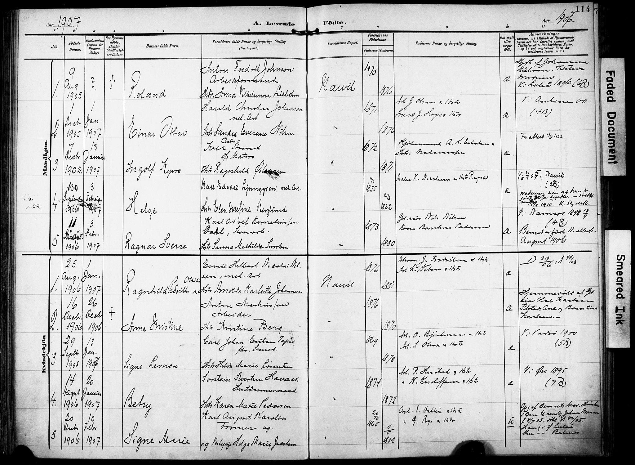 Ministerialprotokoller, klokkerbøker og fødselsregistre - Nordland, AV/SAT-A-1459/871/L0994: Parish register (official) no. 871A10, 1902-1910, p. 114