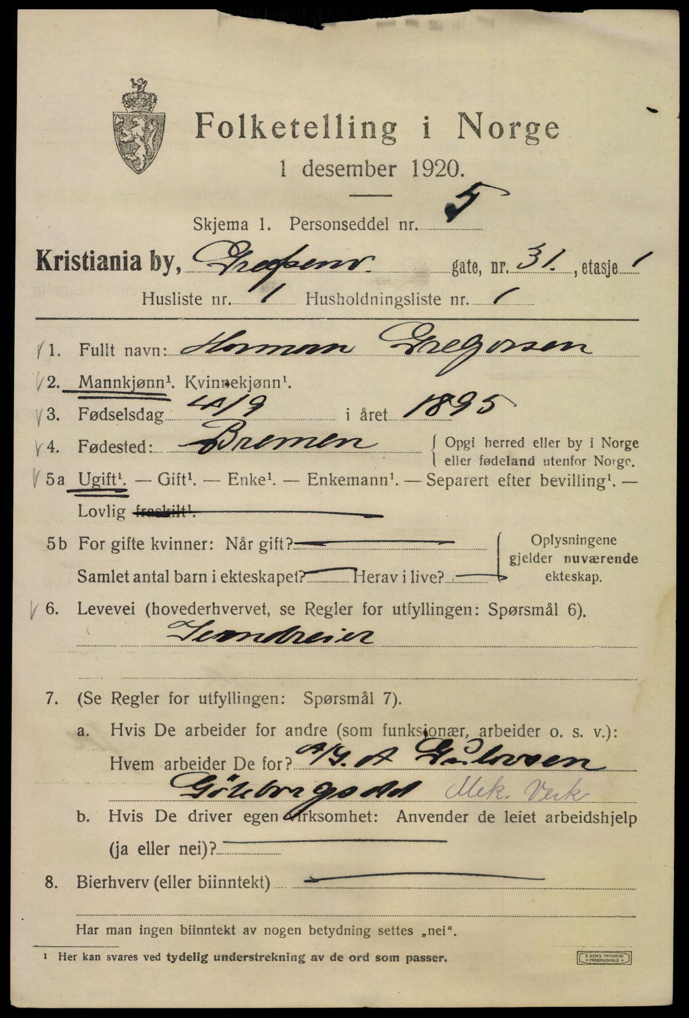 SAO, 1920 census for Kristiania, 1920, p. 251403