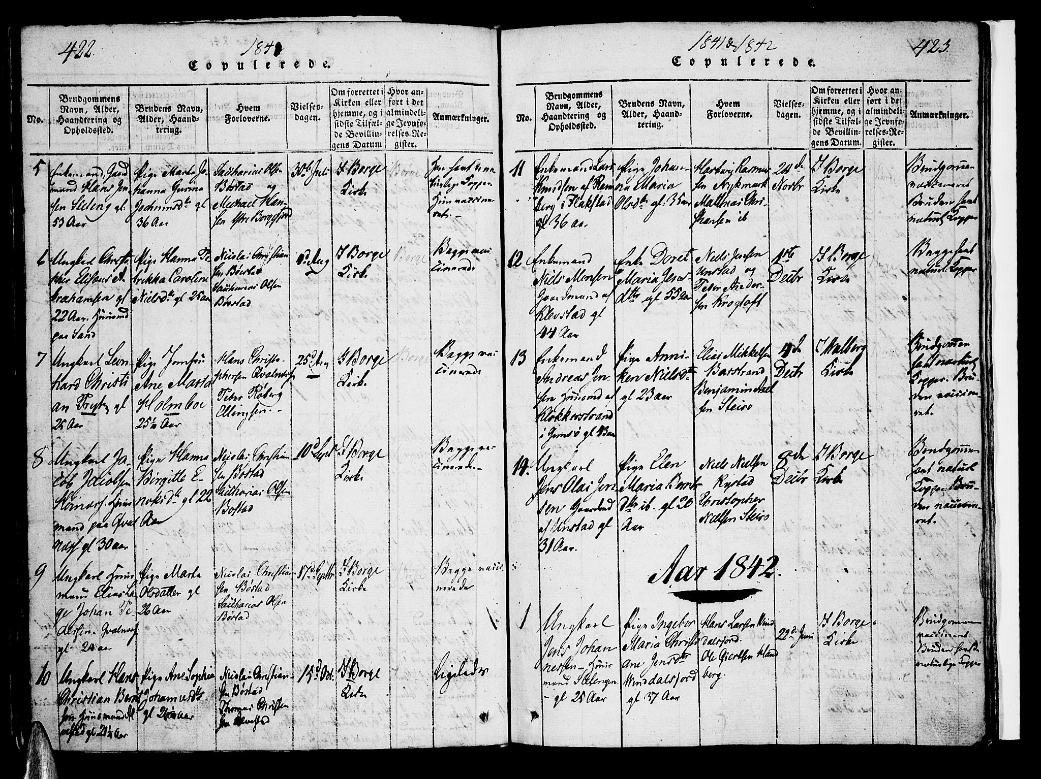 Ministerialprotokoller, klokkerbøker og fødselsregistre - Nordland, AV/SAT-A-1459/880/L1130: Parish register (official) no. 880A04, 1821-1843, p. 422-423