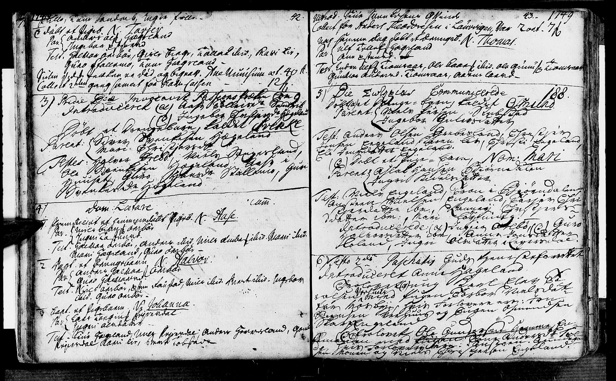 Vennesla sokneprestkontor, AV/SAK-1111-0045/Fa/Fac/L0001: Parish register (official) no. A 1, 1743-1784, p. 42-43