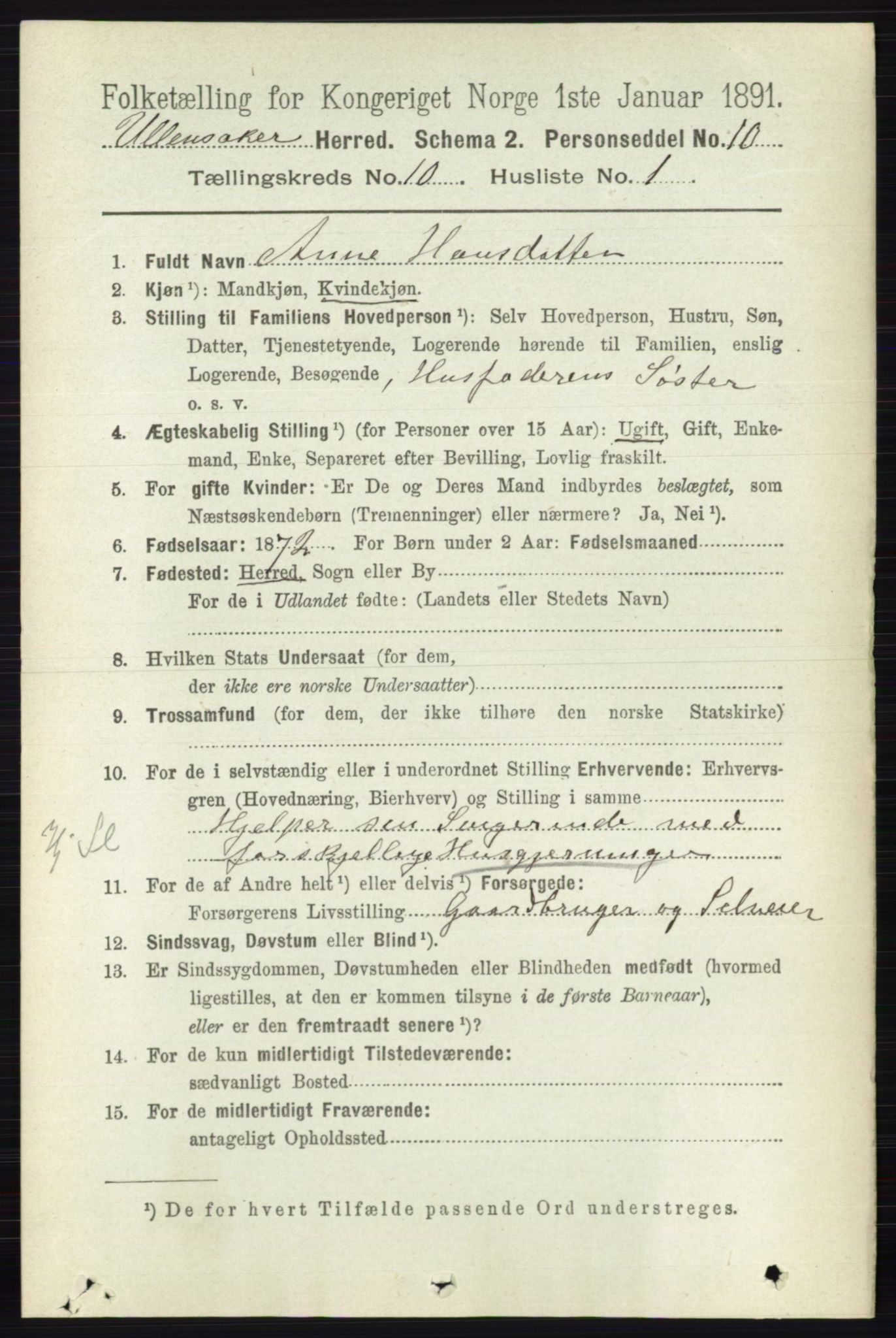 RA, 1891 census for 0235 Ullensaker, 1891, p. 4509