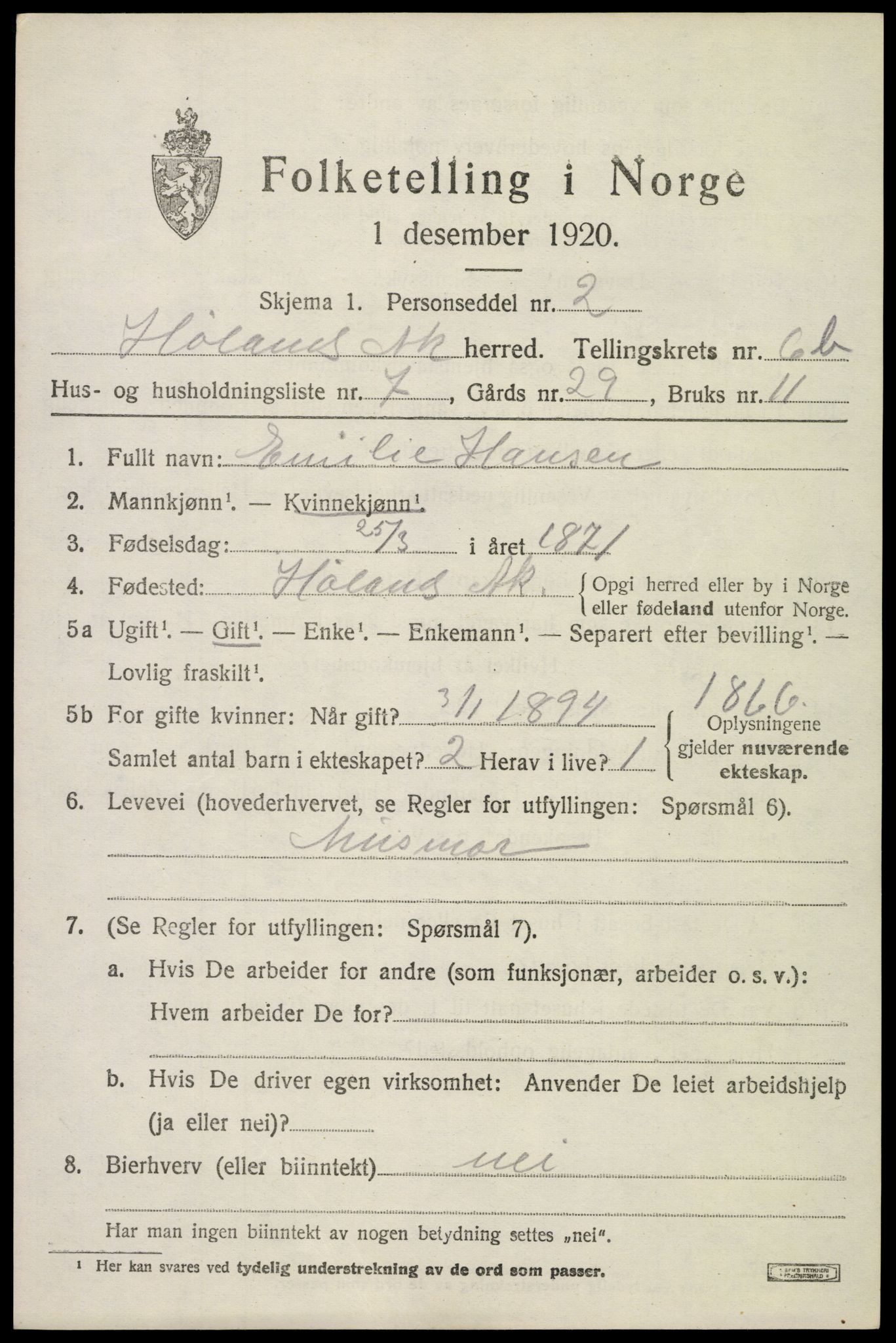 SAO, 1920 census for Høland, 1920, p. 9093