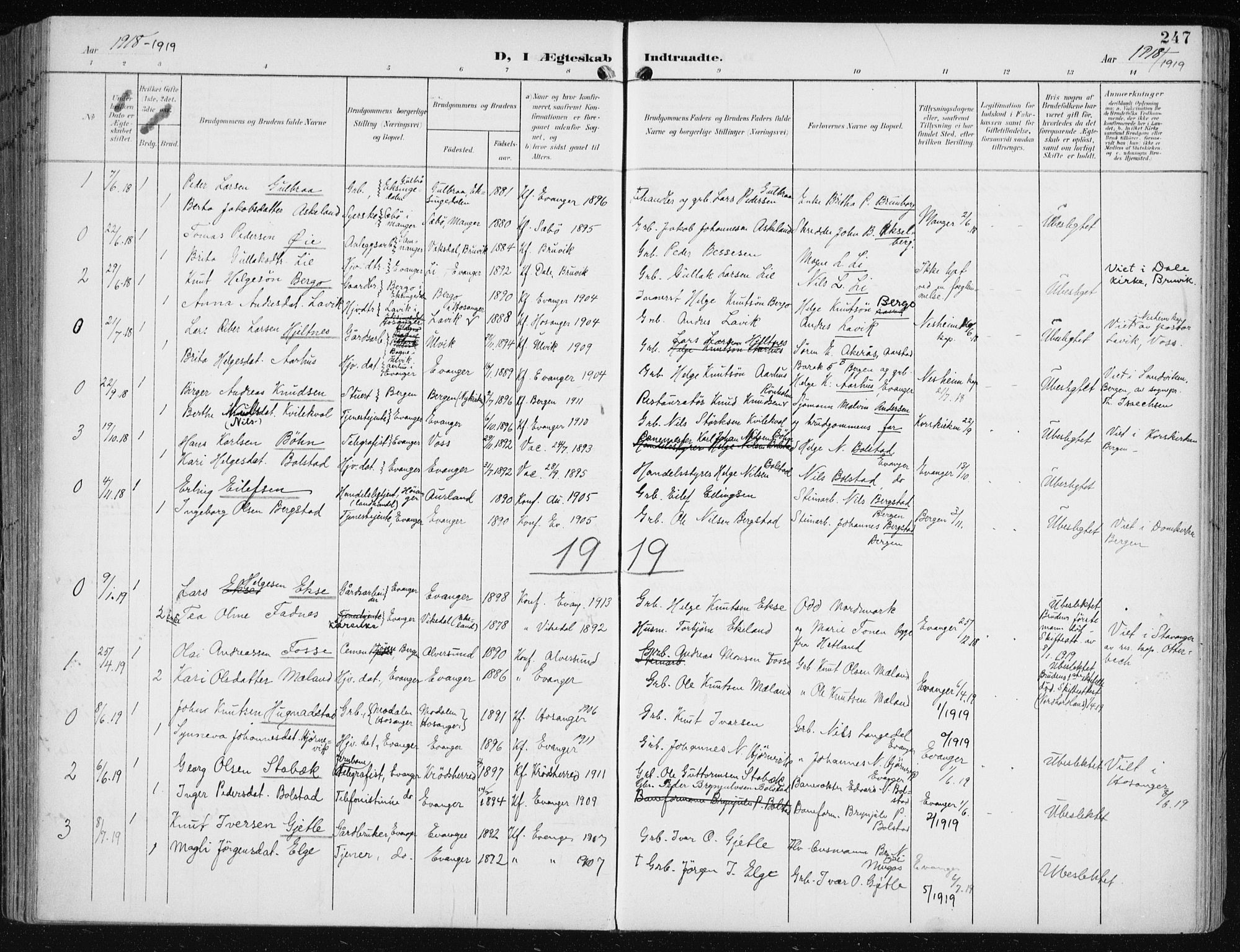 Evanger sokneprestembete, SAB/A-99924: Parish register (official) no. A  3, 1900-1930, p. 247