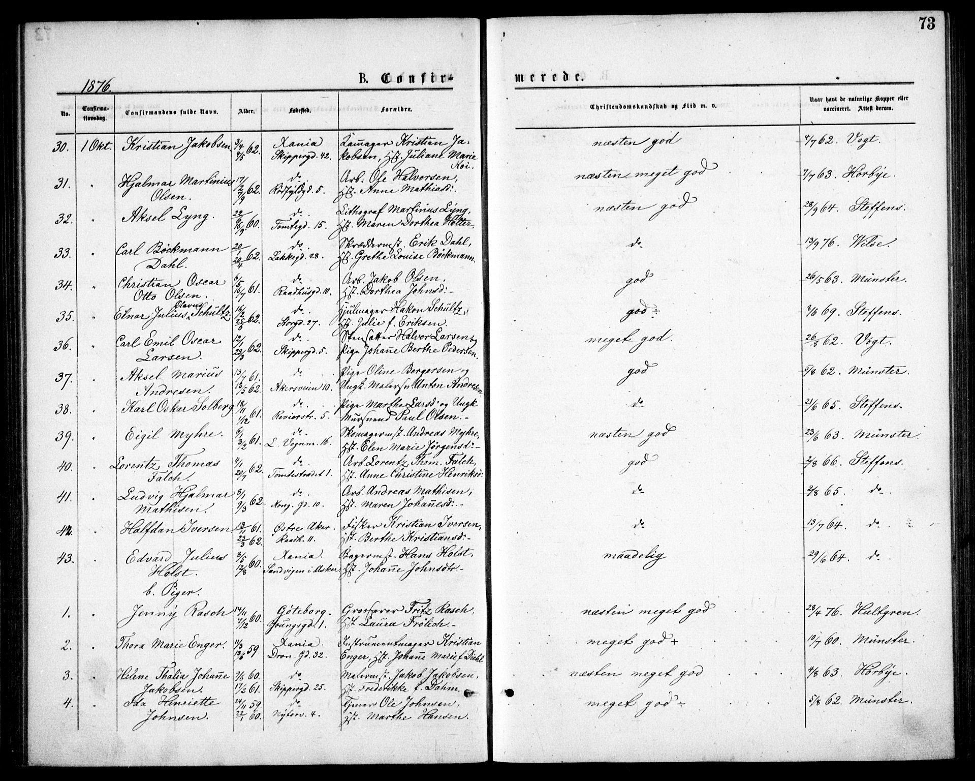 Oslo domkirke Kirkebøker, AV/SAO-A-10752/F/Fa/L0018: Parish register (official) no. 18, 1872-1886, p. 73