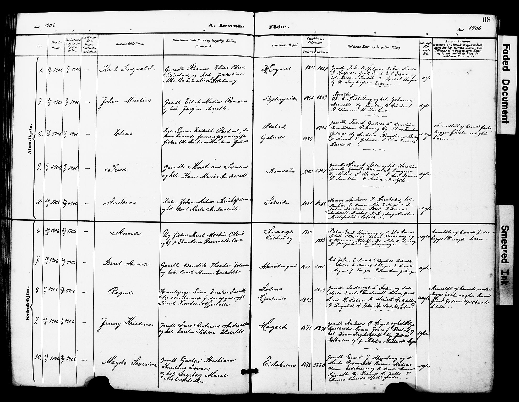 Ministerialprotokoller, klokkerbøker og fødselsregistre - Møre og Romsdal, AV/SAT-A-1454/560/L0725: Parish register (copy) no. 560C02, 1895-1930, p. 68