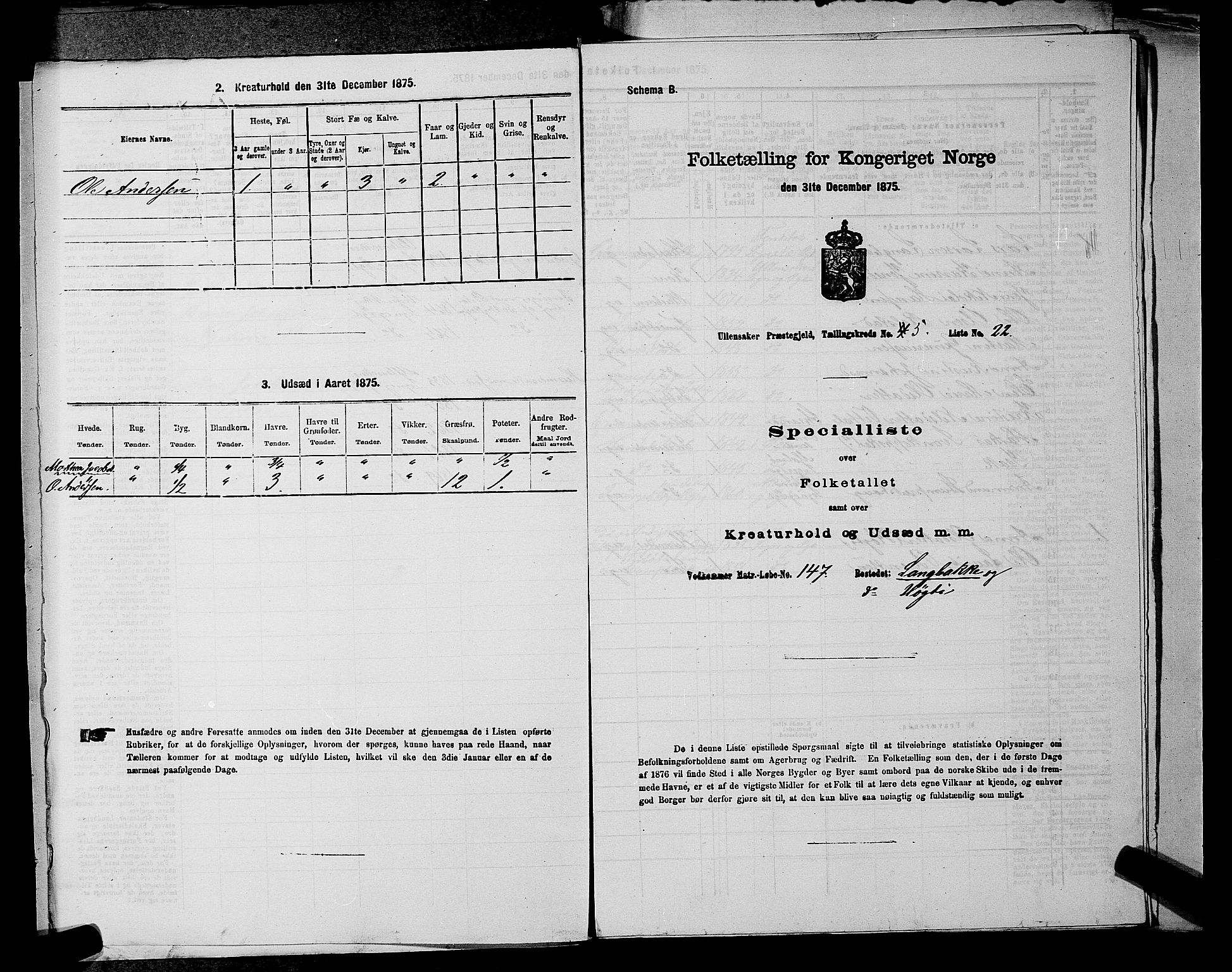 RA, 1875 census for 0235P Ullensaker, 1875, p. 748