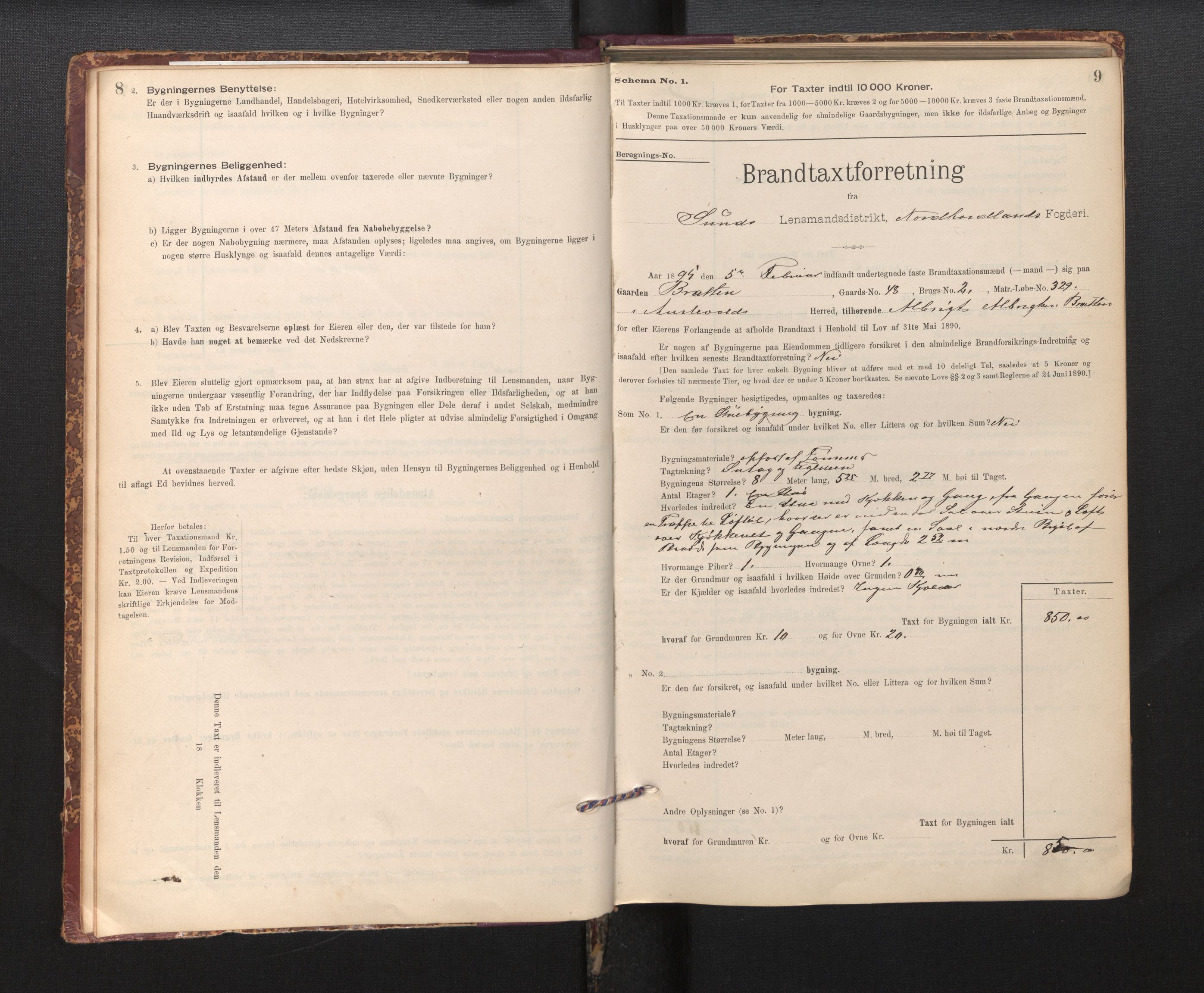 Lensmannen i Sund og Austevoll, SAB/A-35201/0012/L0003: Branntakstprotokoll, skjematakst, 1894-1917, p. 8-9