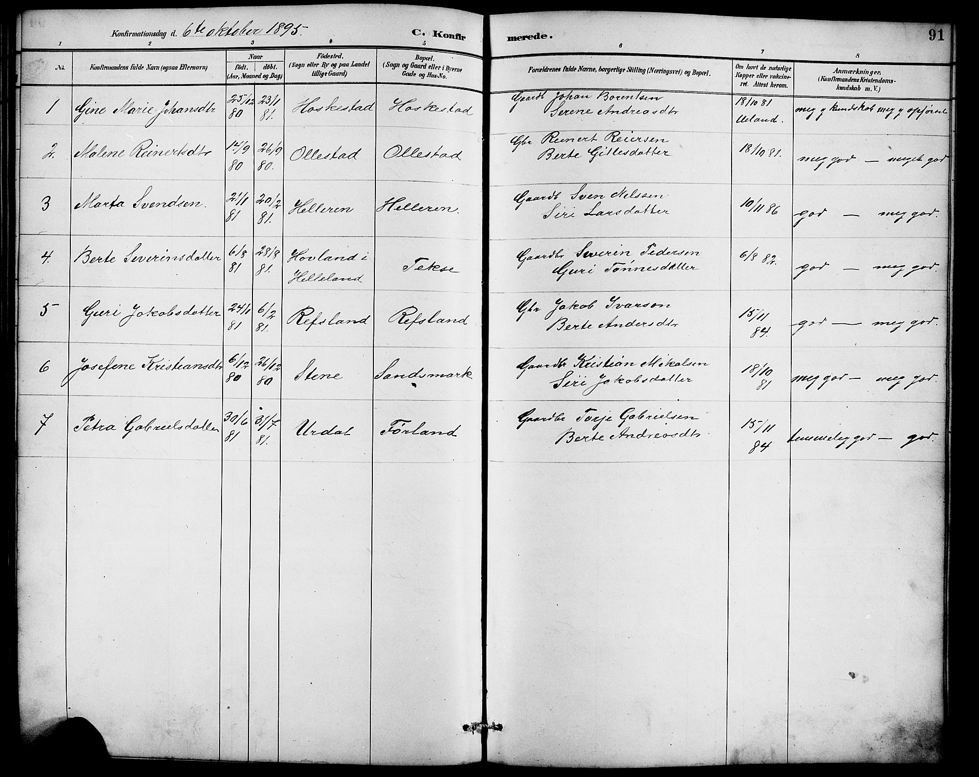 Lund sokneprestkontor, AV/SAST-A-101809/S07/L0007: Parish register (copy) no. B 7, 1890-1925, p. 91