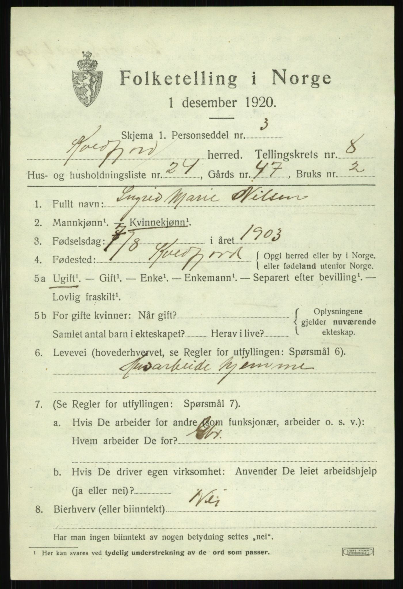 SATØ, 1920 census for Kvæfjord, 1920, p. 3979