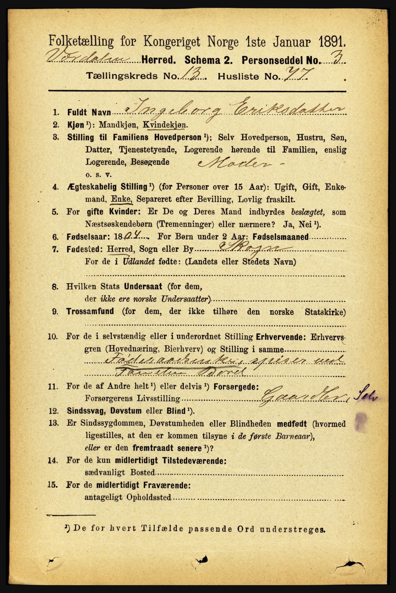 RA, 1891 census for 1721 Verdal, 1891, p. 7320