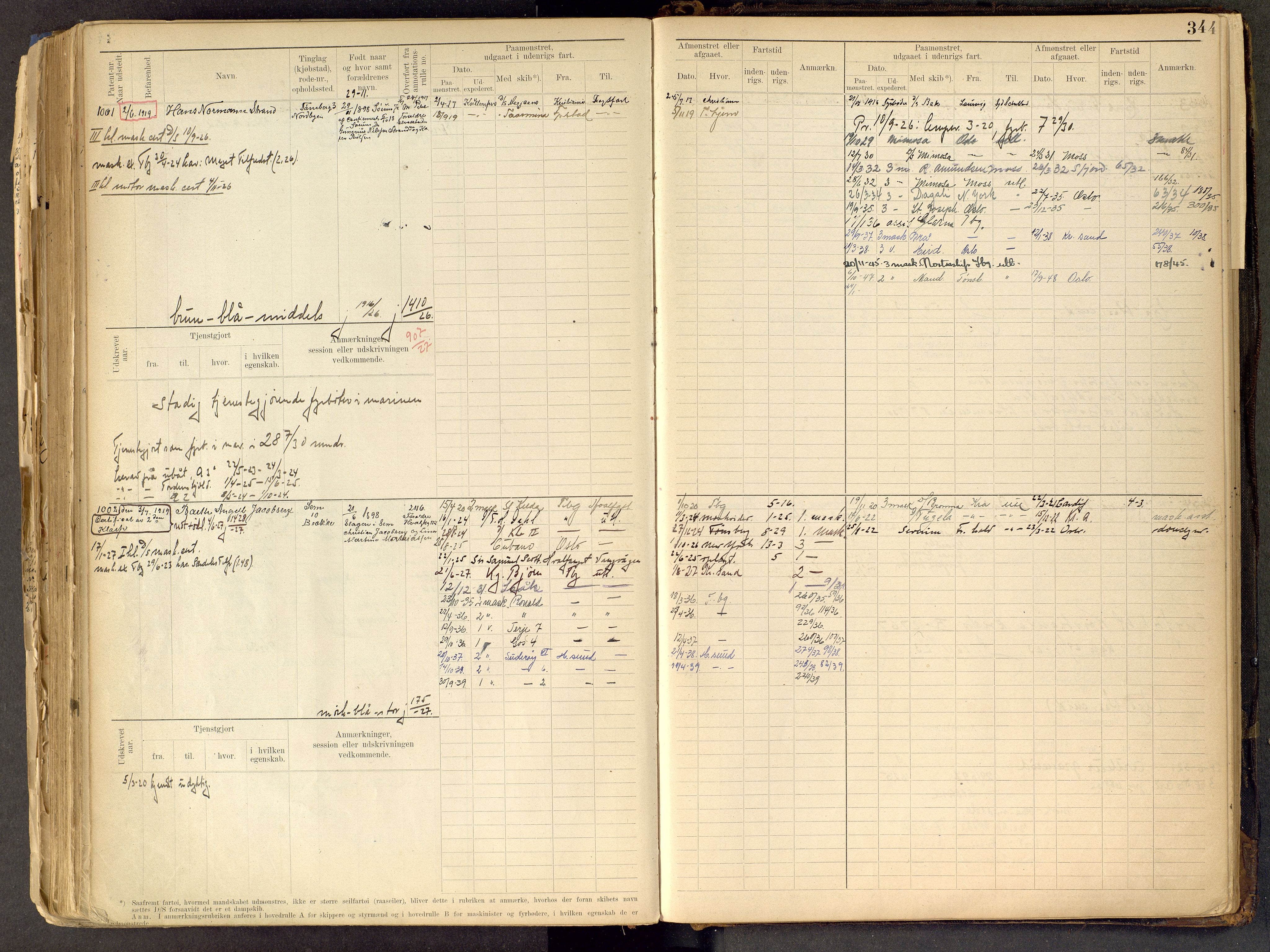 Tønsberg innrulleringskontor, AV/SAKO-A-786/F/Fe/L0002: Maskinist- og fyrbøterrulle Patent nr. 315-1110, 1902-1924, p. 344