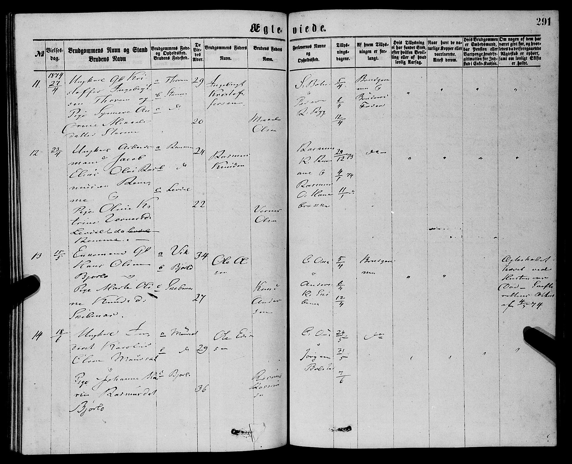 Eid sokneprestembete, SAB/A-82301/H/Haa/Haaa/L0010: Parish register (official) no. A 10, 1867-1878, p. 291