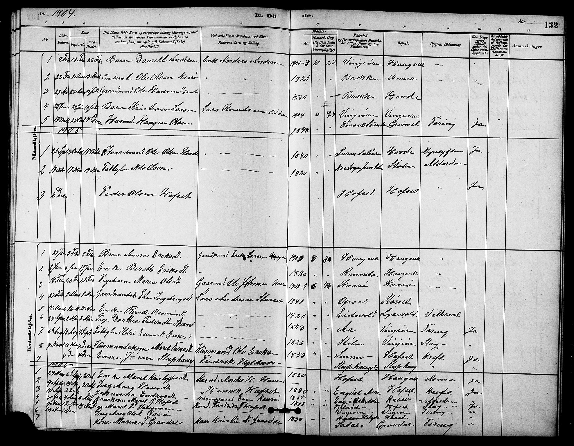 Ministerialprotokoller, klokkerbøker og fødselsregistre - Sør-Trøndelag, SAT/A-1456/631/L0514: Parish register (copy) no. 631C02, 1879-1912, p. 132