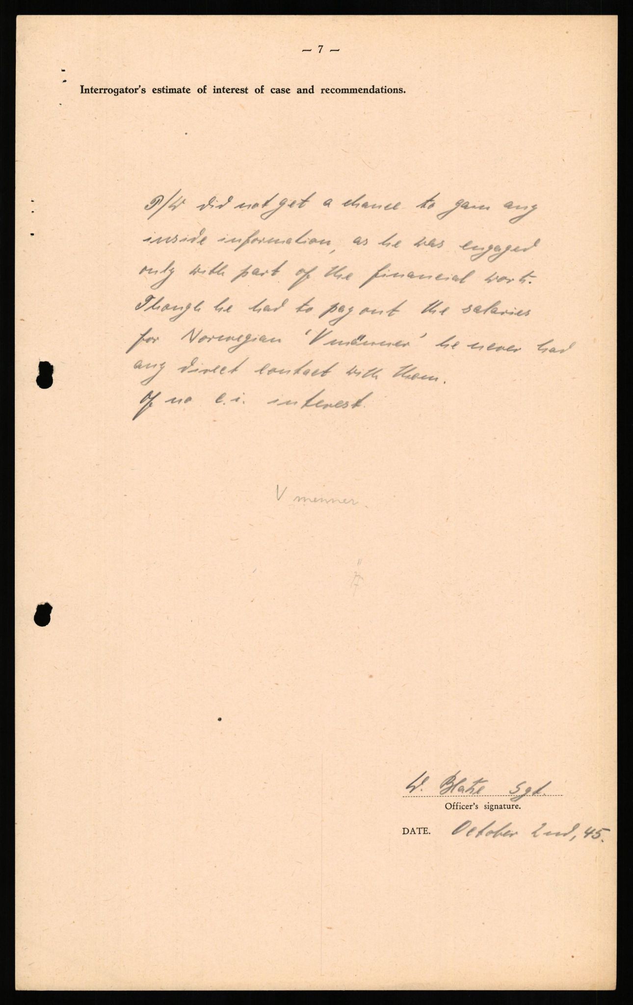 Forsvaret, Forsvarets overkommando II, AV/RA-RAFA-3915/D/Db/L0018: CI Questionaires. Tyske okkupasjonsstyrker i Norge. Tyskere., 1945-1946, p. 40