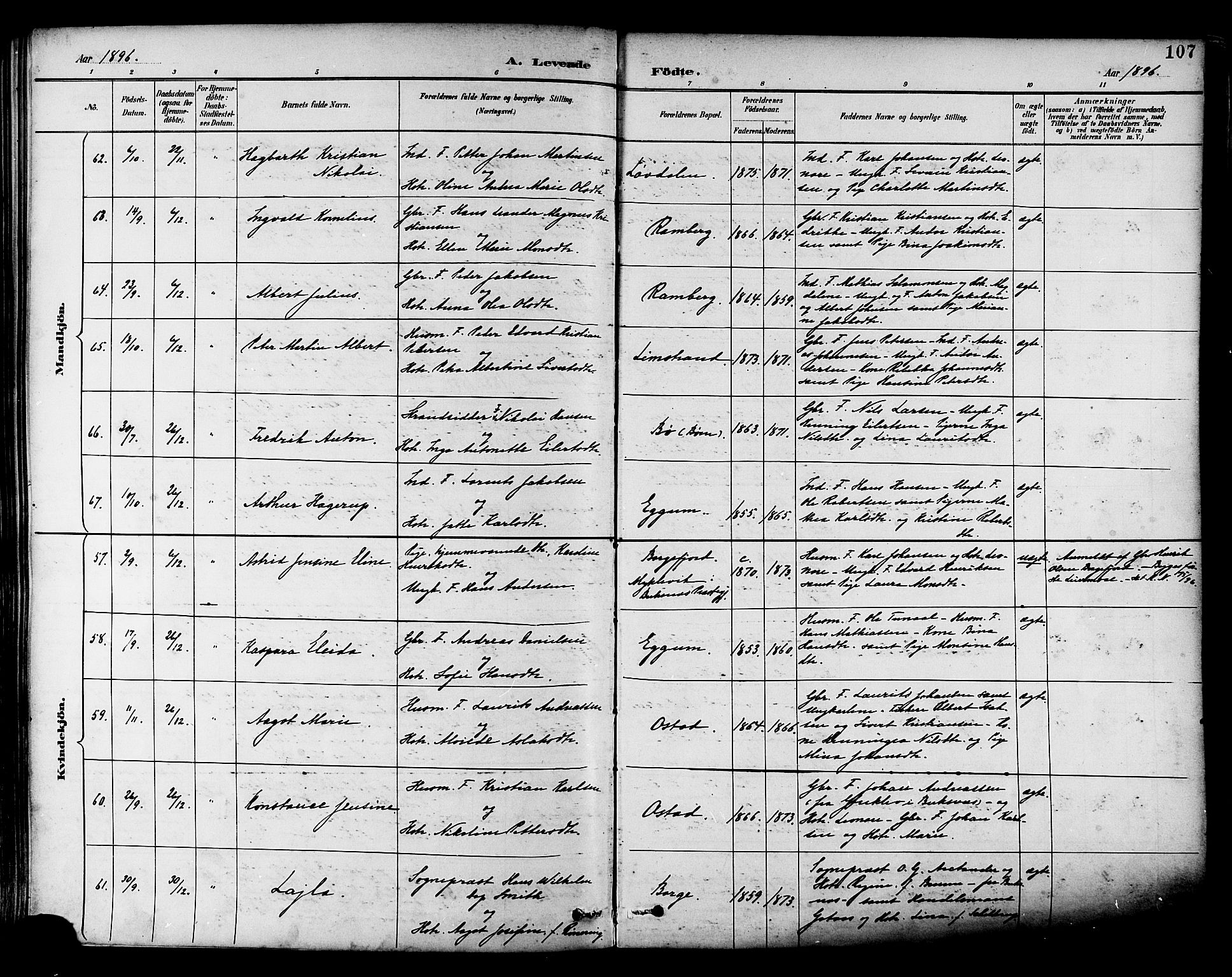 Ministerialprotokoller, klokkerbøker og fødselsregistre - Nordland, AV/SAT-A-1459/880/L1133: Parish register (official) no. 880A07, 1888-1898, p. 107