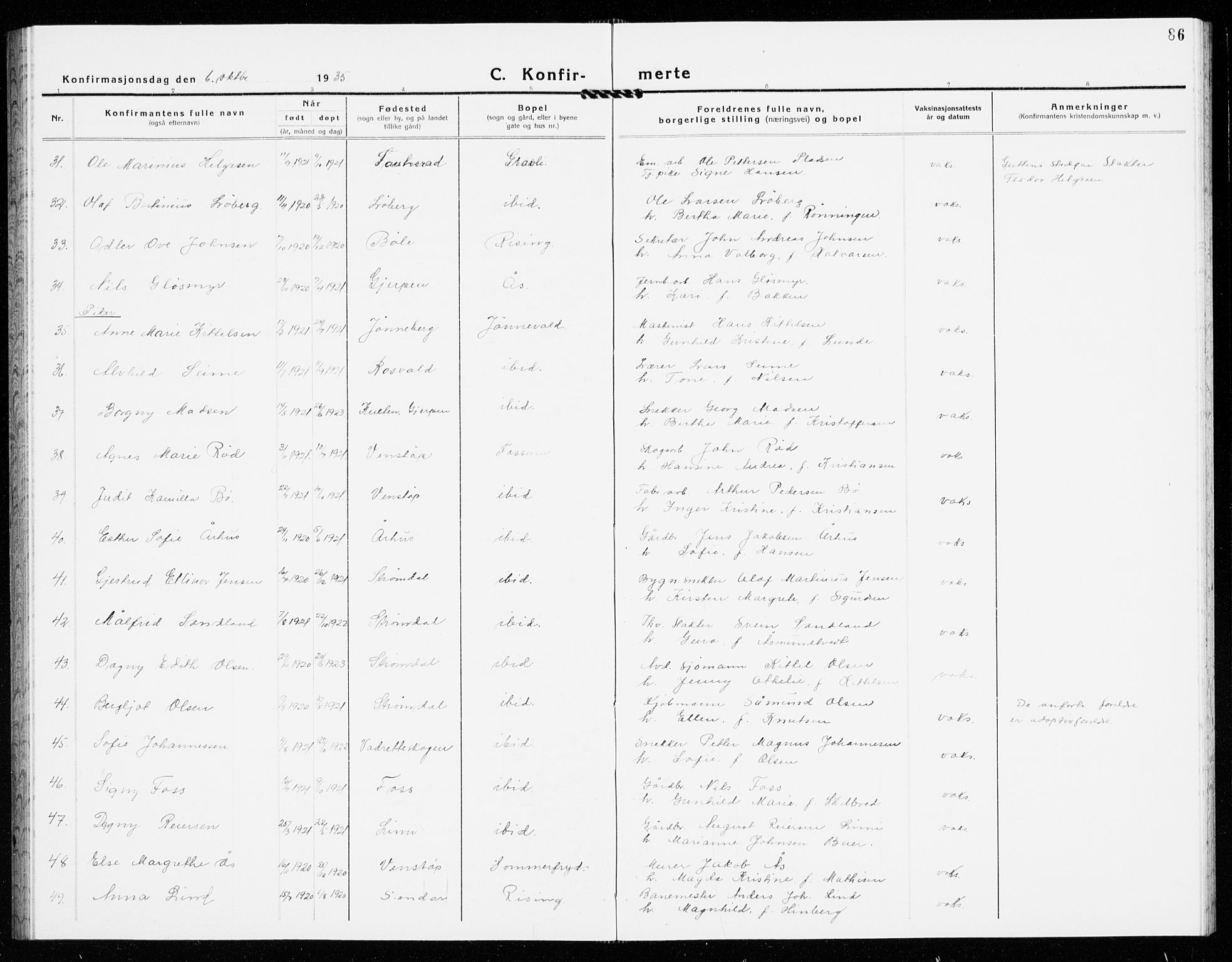 Gjerpen kirkebøker, AV/SAKO-A-265/G/Ga/L0005: Parish register (copy) no. I 5, 1932-1940, p. 86
