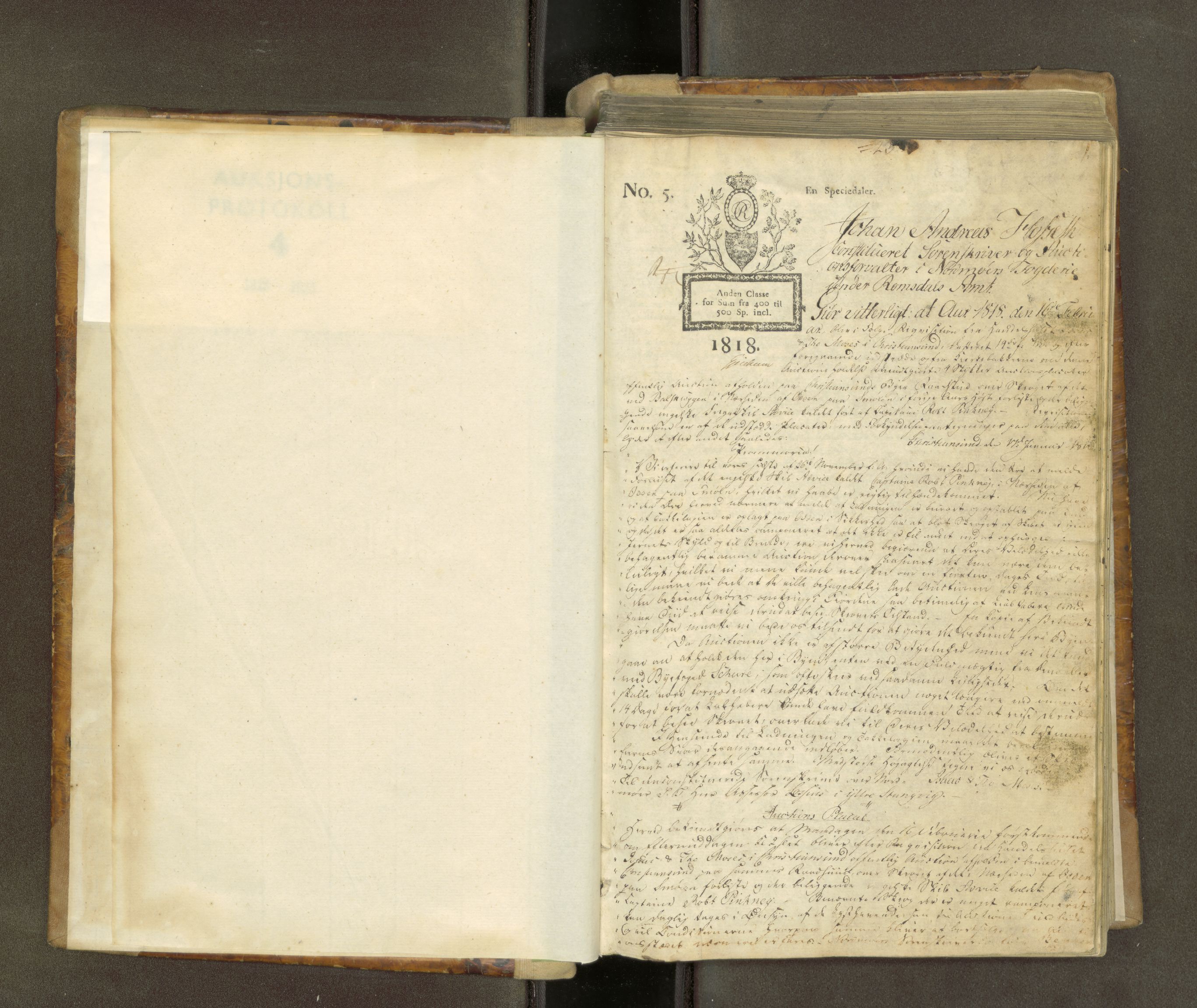 Nordmøre sorenskriveri, AV/SAT-A-4132/1/5/5A/L0003: Auksjonsprotokoll, 1818-1823, p. 1a