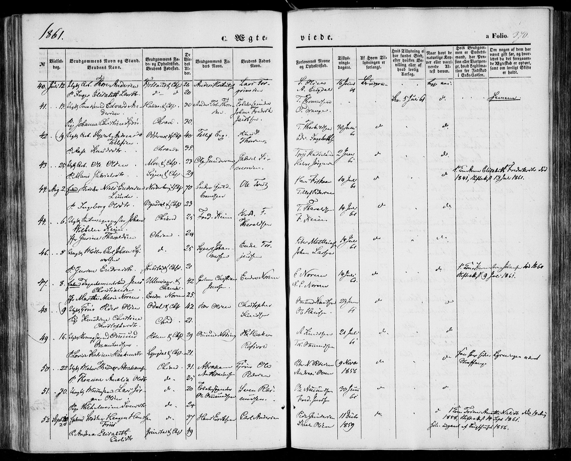 Kristiansand domprosti, SAK/1112-0006/F/Fa/L0014: Parish register (official) no. A 14, 1852-1867, p. 370